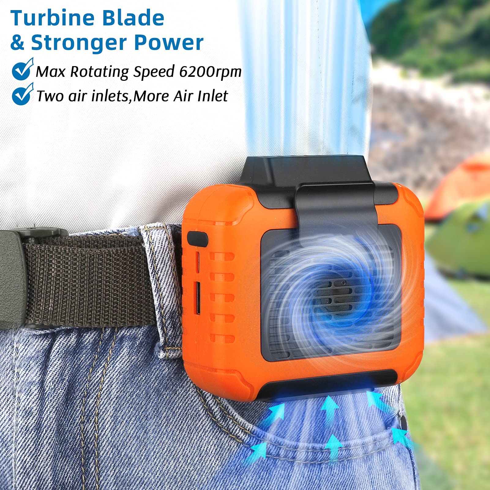 Slenpet 6000Mah Portable Waist Clip Fan With 23H Working Time, 6200Rpm Strong Airflow, 3 Speeds