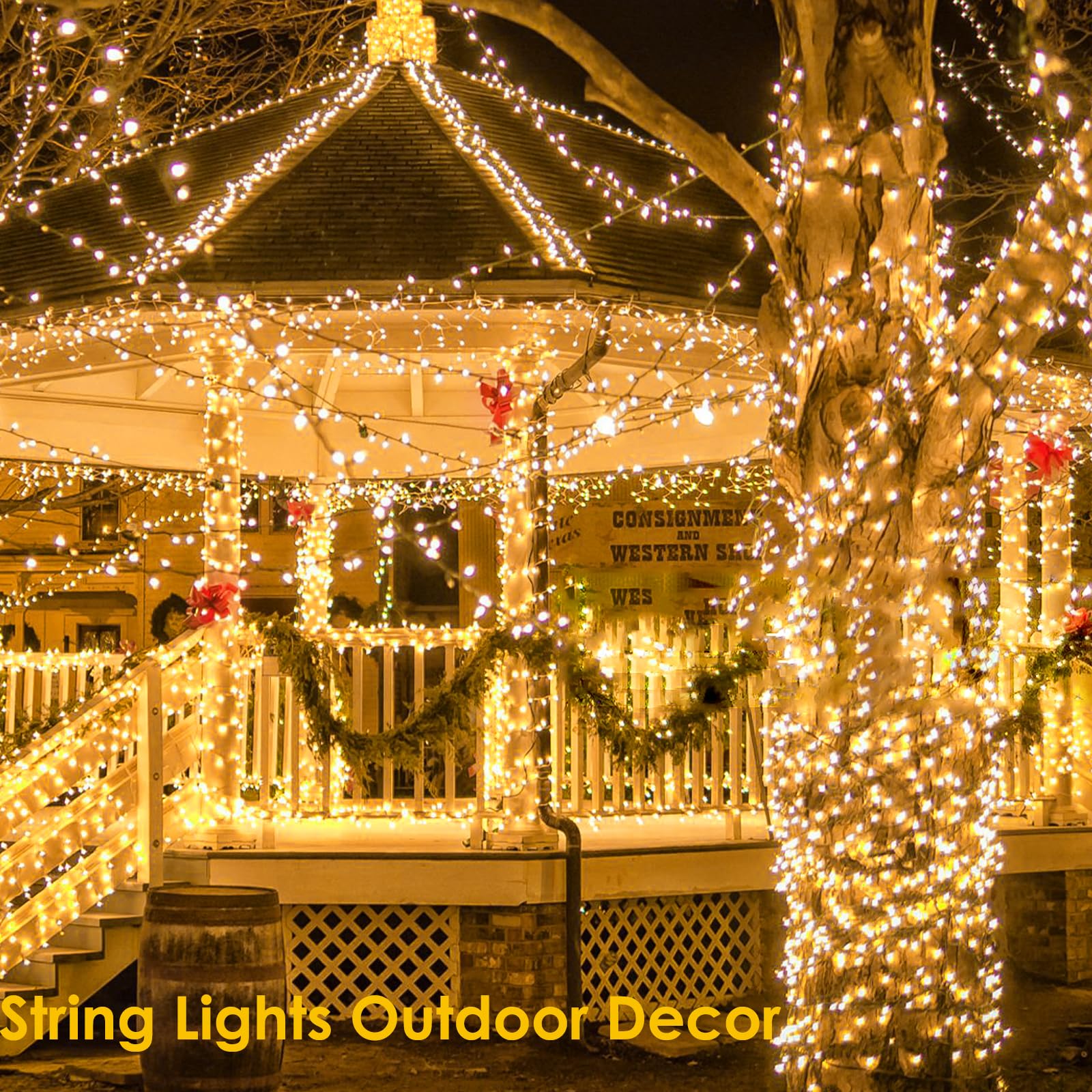 Sanjicha 2-Pack 66Ft 200 Led Christmas Lights, Extendable Christmas Tree Light With Timer & Memory Function, Waterproof Green Wire Outdoor String Lights Indoor With 8 Lighting Modes (Warm White)