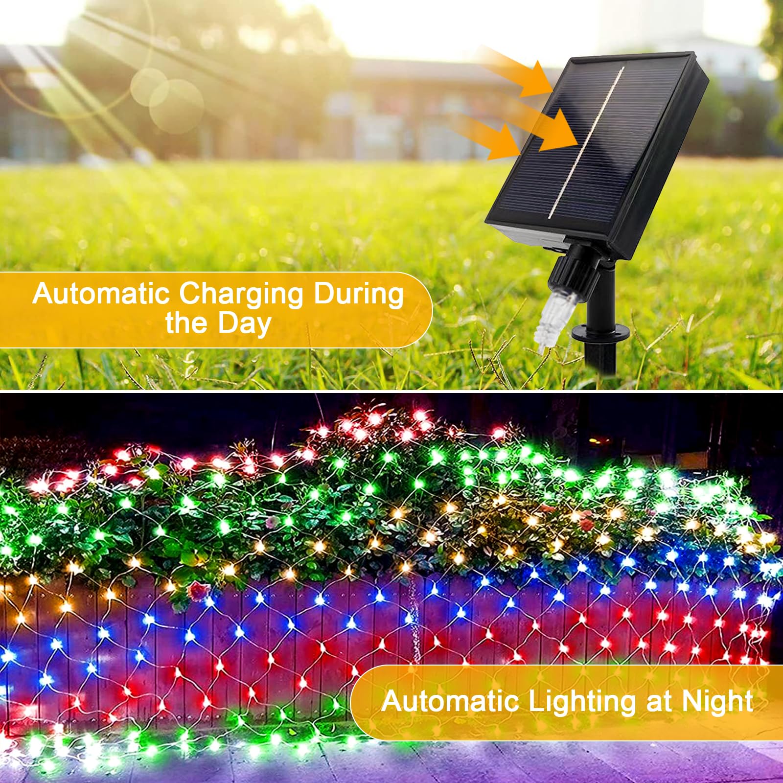 Acxilexy Outdoor Solar Light Netting, 2 M X 3 M, 198 Leds String Lights With 8 Modes, Remote Control, Waterproof String Lights Net For Christmas Bushes Fence Gardens
