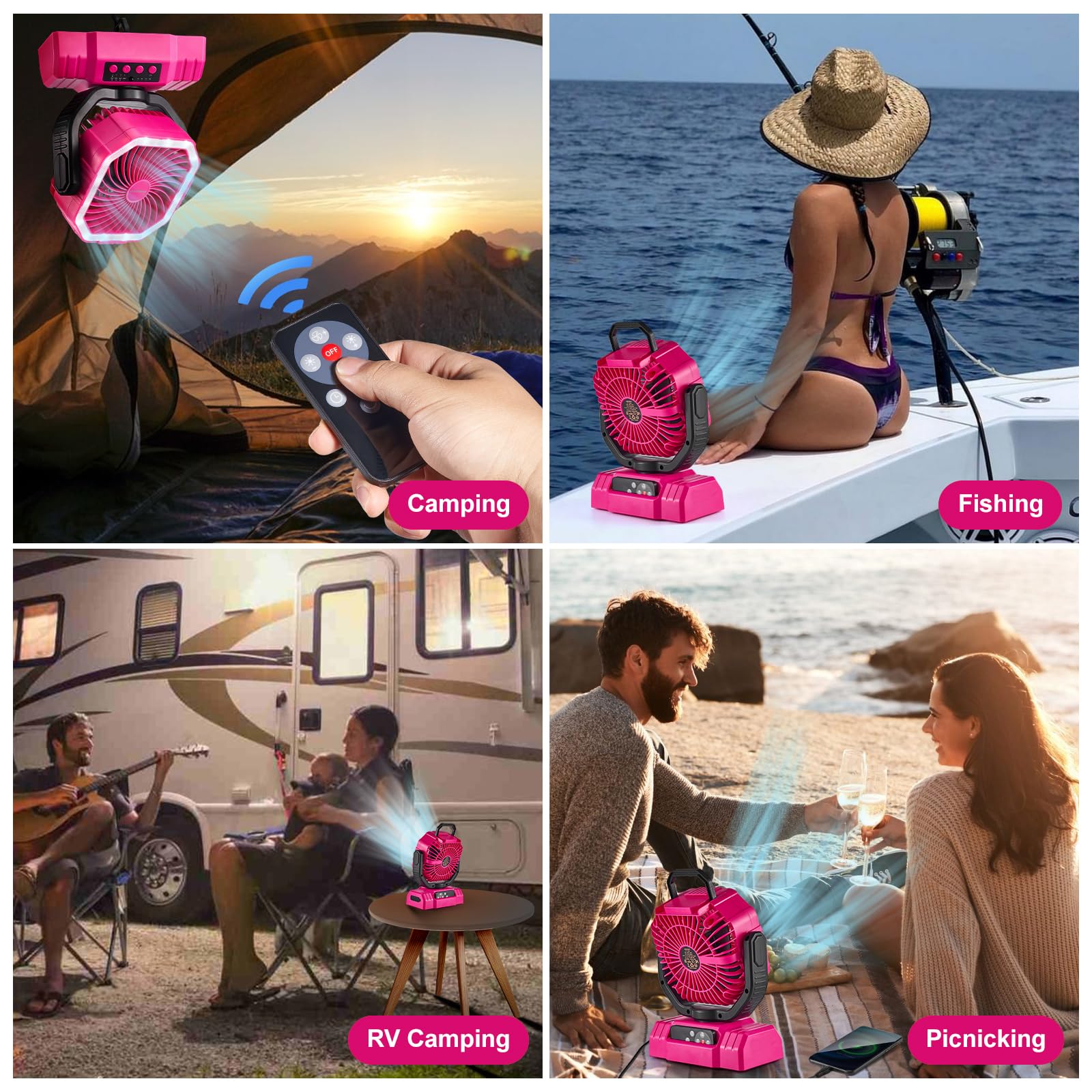 Odoland Portable Camping Fan With Led Lantern, 20000Mah Rechargeable Battery Powered Fan
