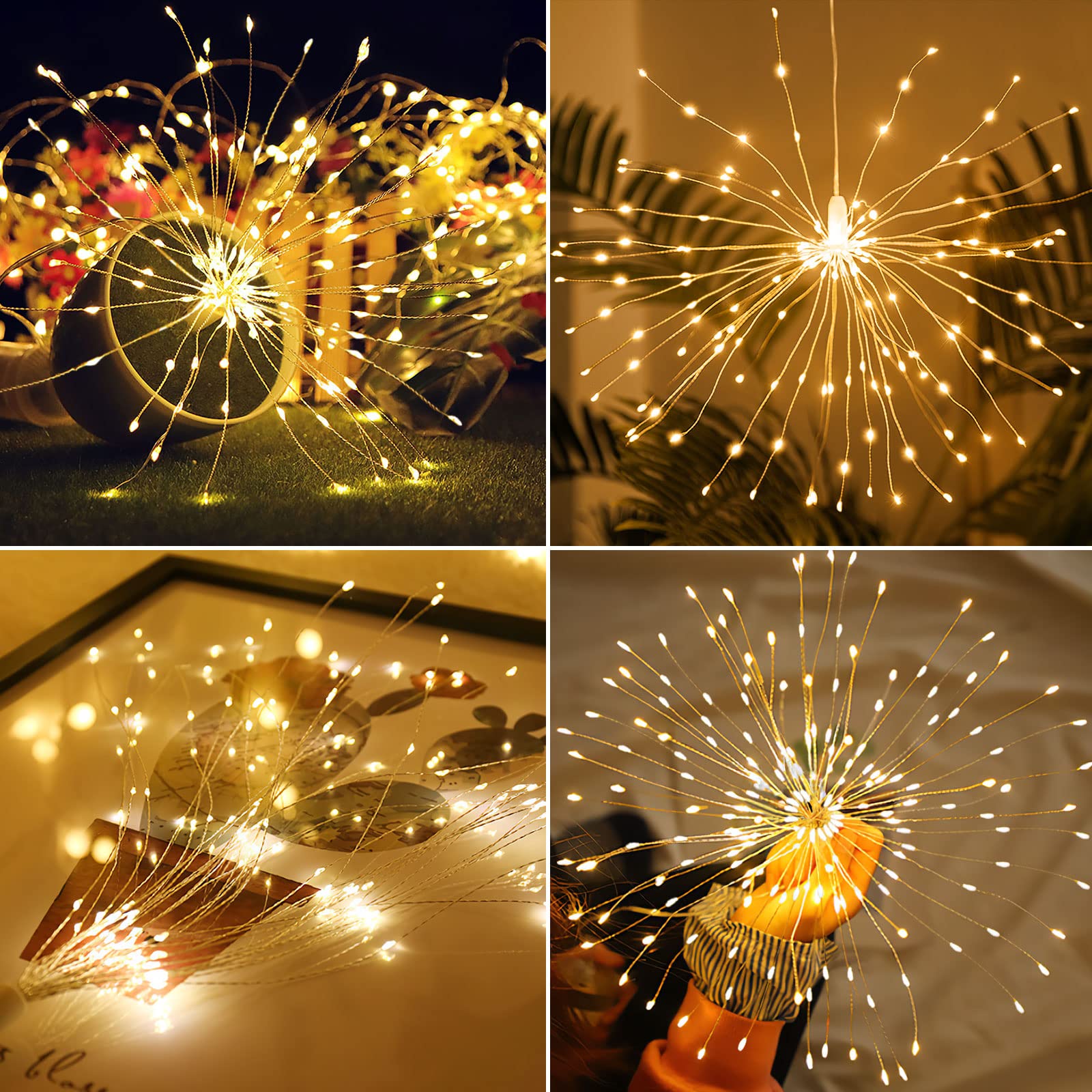 Techip 4 Pcs 225Led Lights Battery Operated Fairy Lights Copper Wire With Remote 8 Modes Wedding Hanging String Lights Christmas Decorative Lights Outdoor Indoor Decoration,Warm White