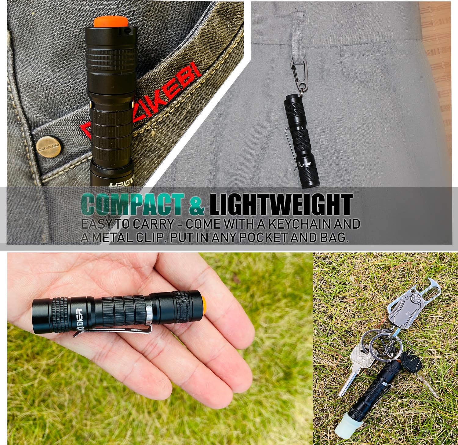 Aidier Ultra Bright Compact Edc Keychain Led Flashlight 180Lm Pocket Flashlight With Battery Ipx7 Waterproof Tail Switch Flashlights For Camping, Hiking, Outdoor Activity And Emergency Lighting