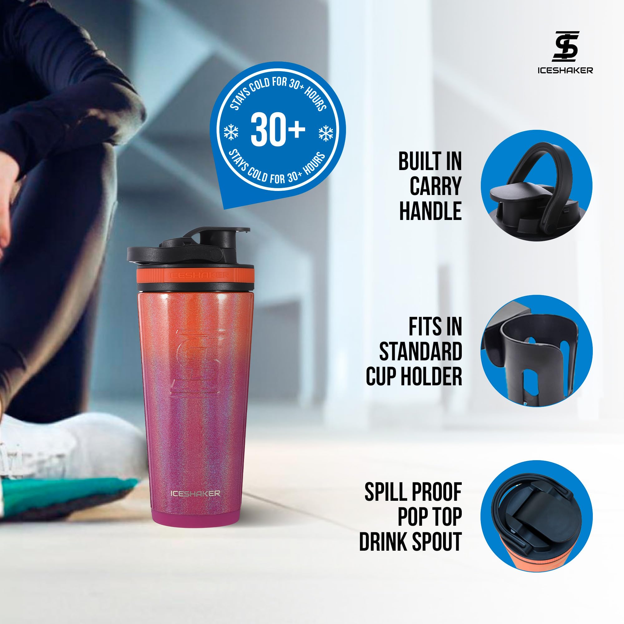 Ice Shaker Insulated Stainless Steel Shaker Bottle  26Oz, Summer  Cold For 30+ Hours  Insulated
