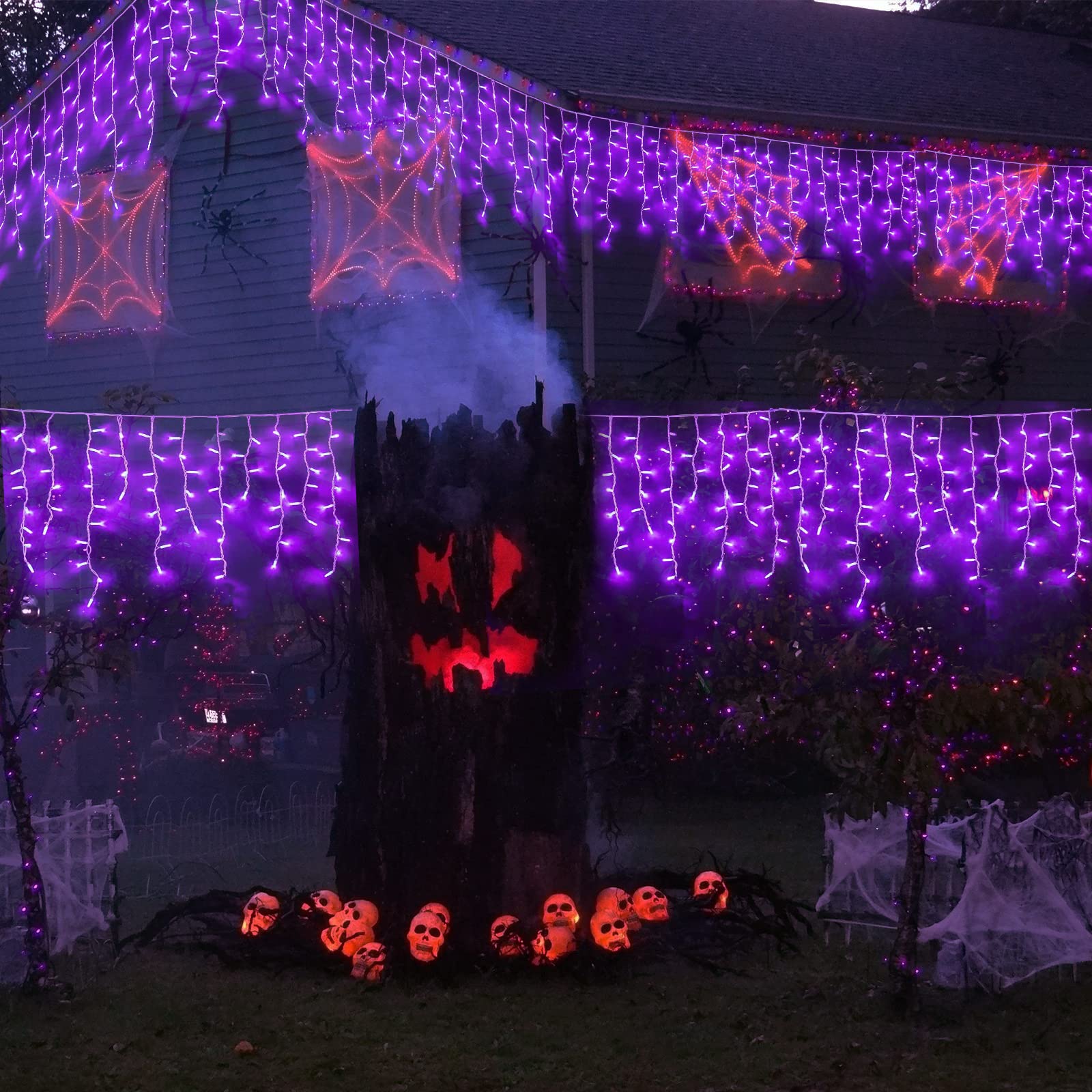 Yeguo 4 Pack Total 400 Led Halloween Solar Fairy Lights/ 400 Led Halloween Icicle Lights (Purple)