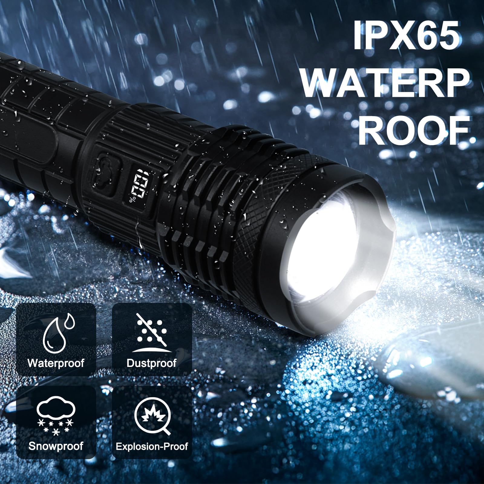 Attimal Rechargeable Flashlight - High Power 18000 Lumens, Led Display, Adjustable Focus, Usb Charging, 5 Modes, Ipx4 Waterproof Led Headlamp For Camping, Hiking, Emergency, Etc.
