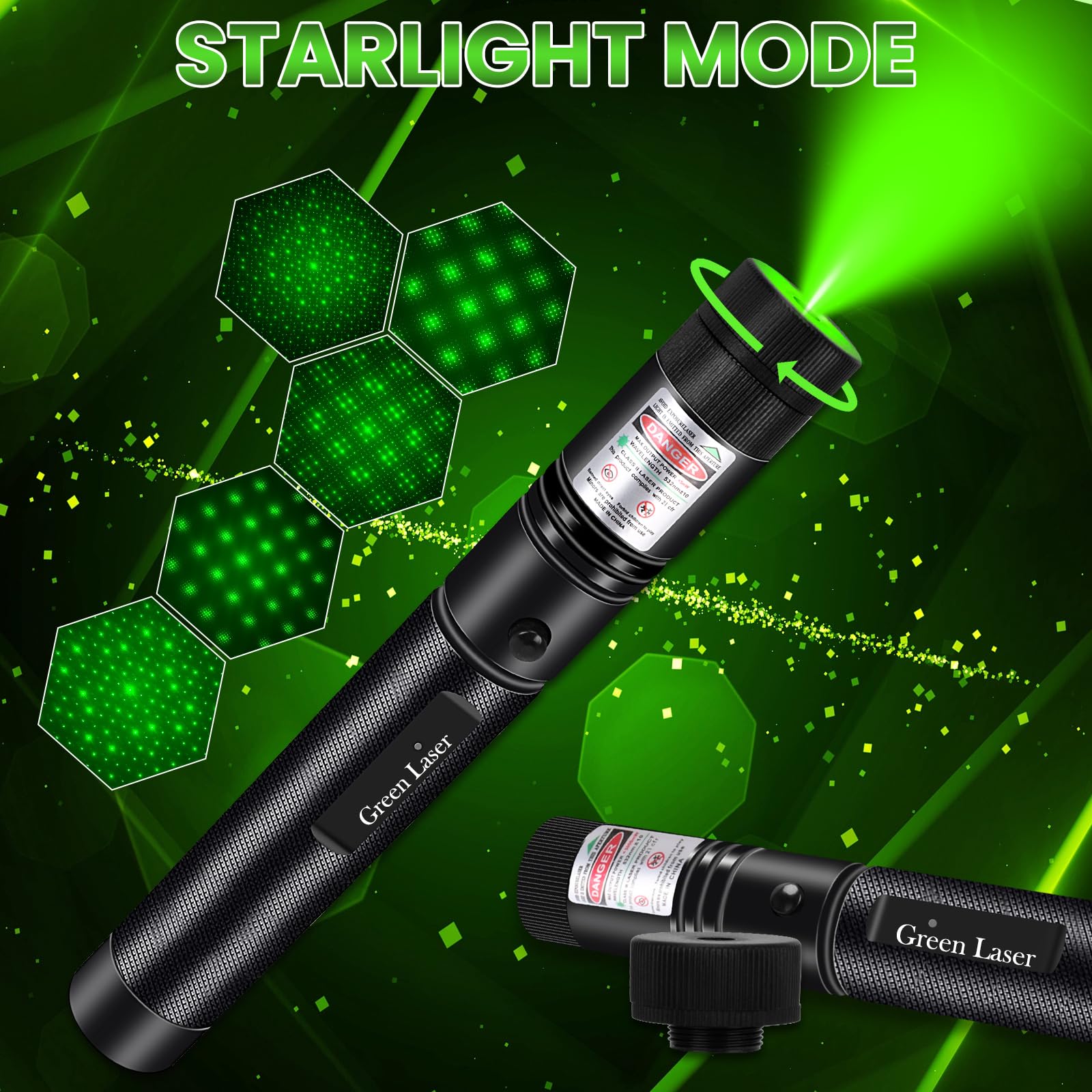 Fuiikeem Long Range Beam focus, Rechargeable Flashlight With Green Beam focus For Night Astronomy Outdoor Camping Hunting