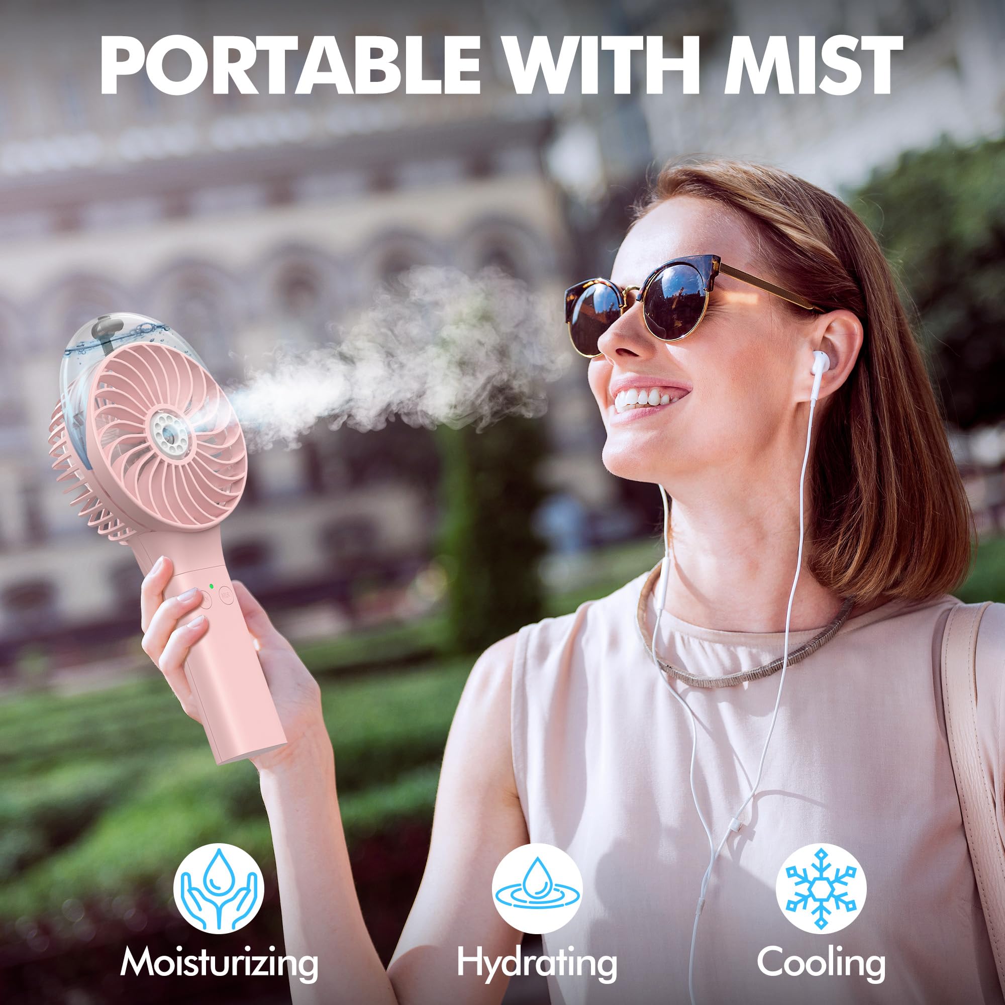 Morecore Portable Misting Fan, 180° Foldable Handheld Personal Fan With Mist Spray, 3 Adjustable
