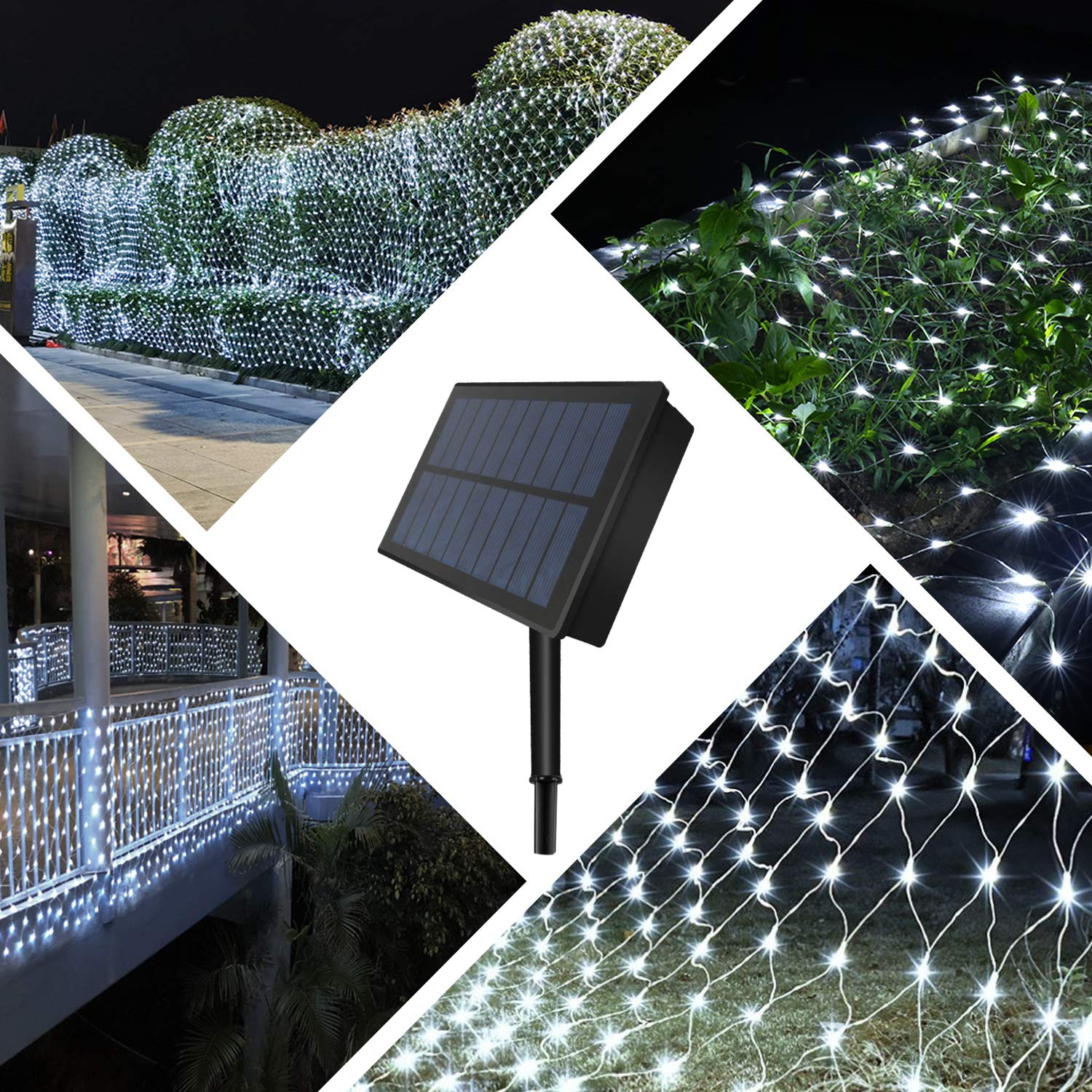 Psboxs Solar Powered Net String Lights Outdoor Christmas Net Light 15 X 5Ft Mesh Tree Fairy Light Garden Twinkle Lights With Remote For Lawn Fence Indoor Decor(White)