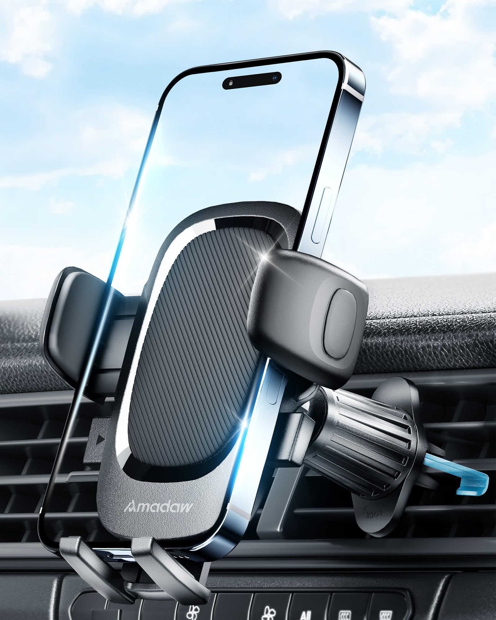 Amadaw  Phone Holder Mount For Car Vent [Design For Big Phone, Thick Cases] [Strongest Hook] Cell Phone Air Vent Mount With 1.62In Widest Clamp For Iphone 16 15 Pro Max All Phones, Silicone Black
