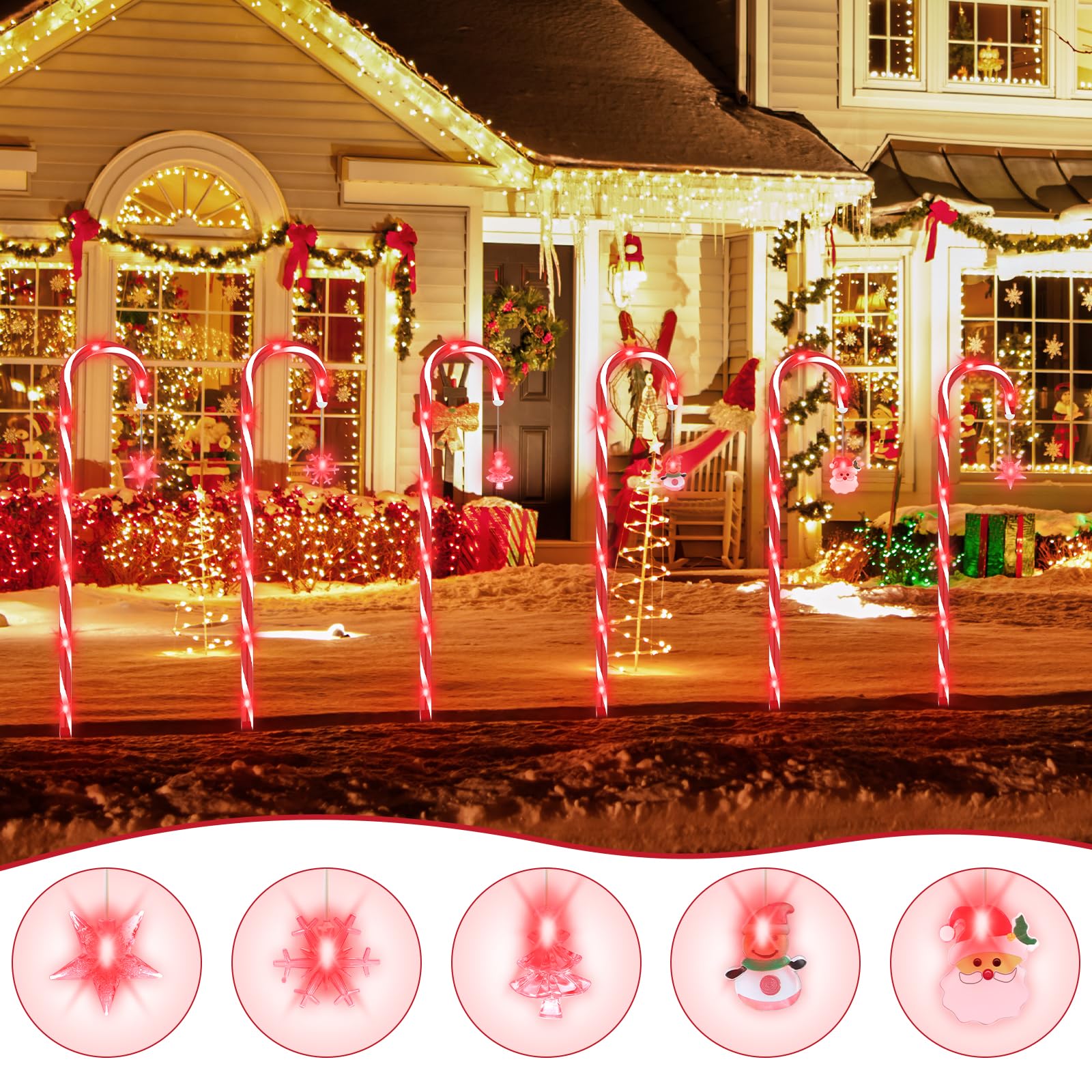 Alfiot Solar Christmas Candy Cane Lights, Red 12 Pack Pathway Stake Lights Outdoor, 8 Modes 2000Mah Walkway Markers With Stakes For Garden Patio Xmas Decorations (22'')