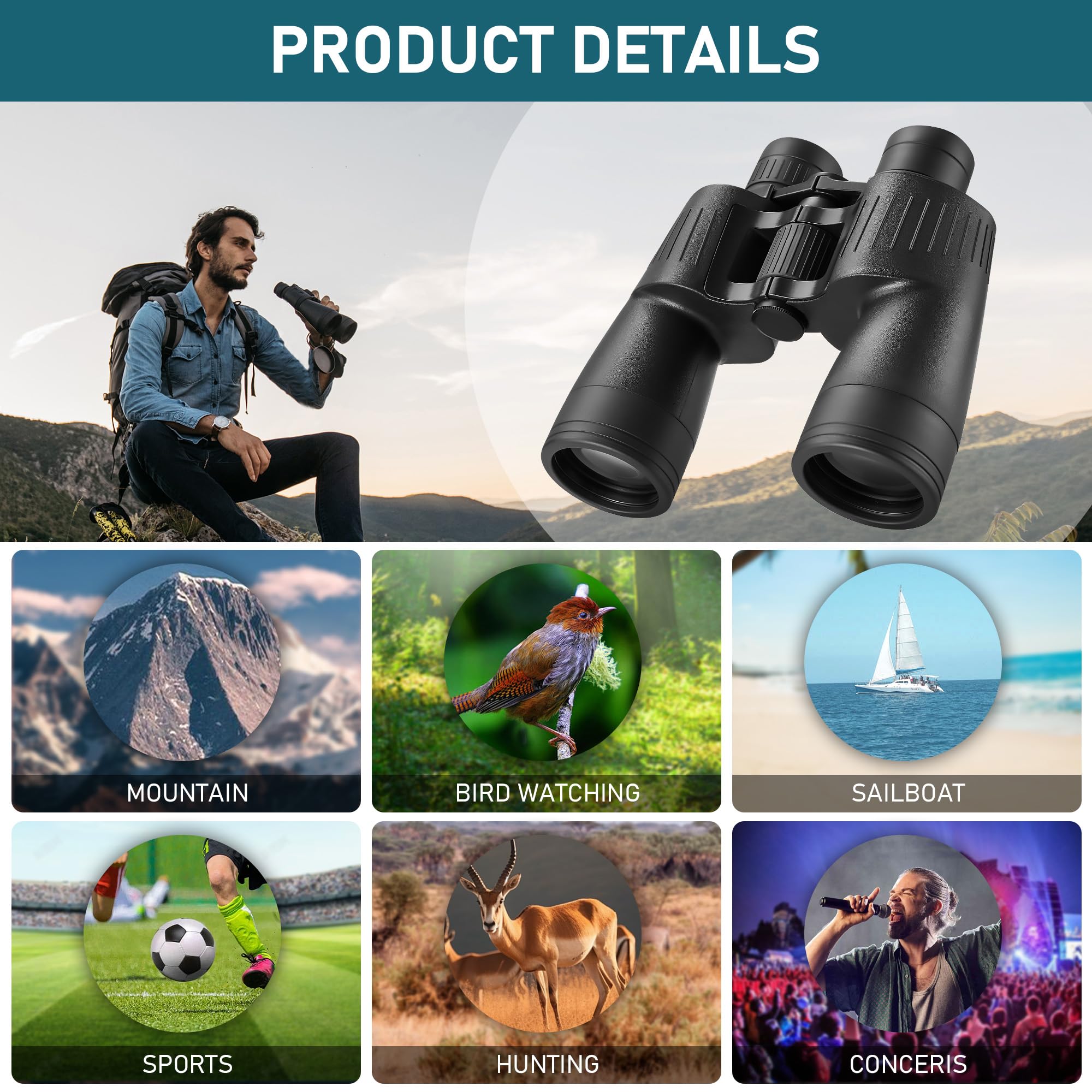 Koopool 7X50 Hd Binoculars High Powered, Large View Binoculars With Clear Low Light Vision-Binoculars For Bird Watching Cruise Travel, Night Vision Binoculars And Waterproof Compact Binoculars For Adults