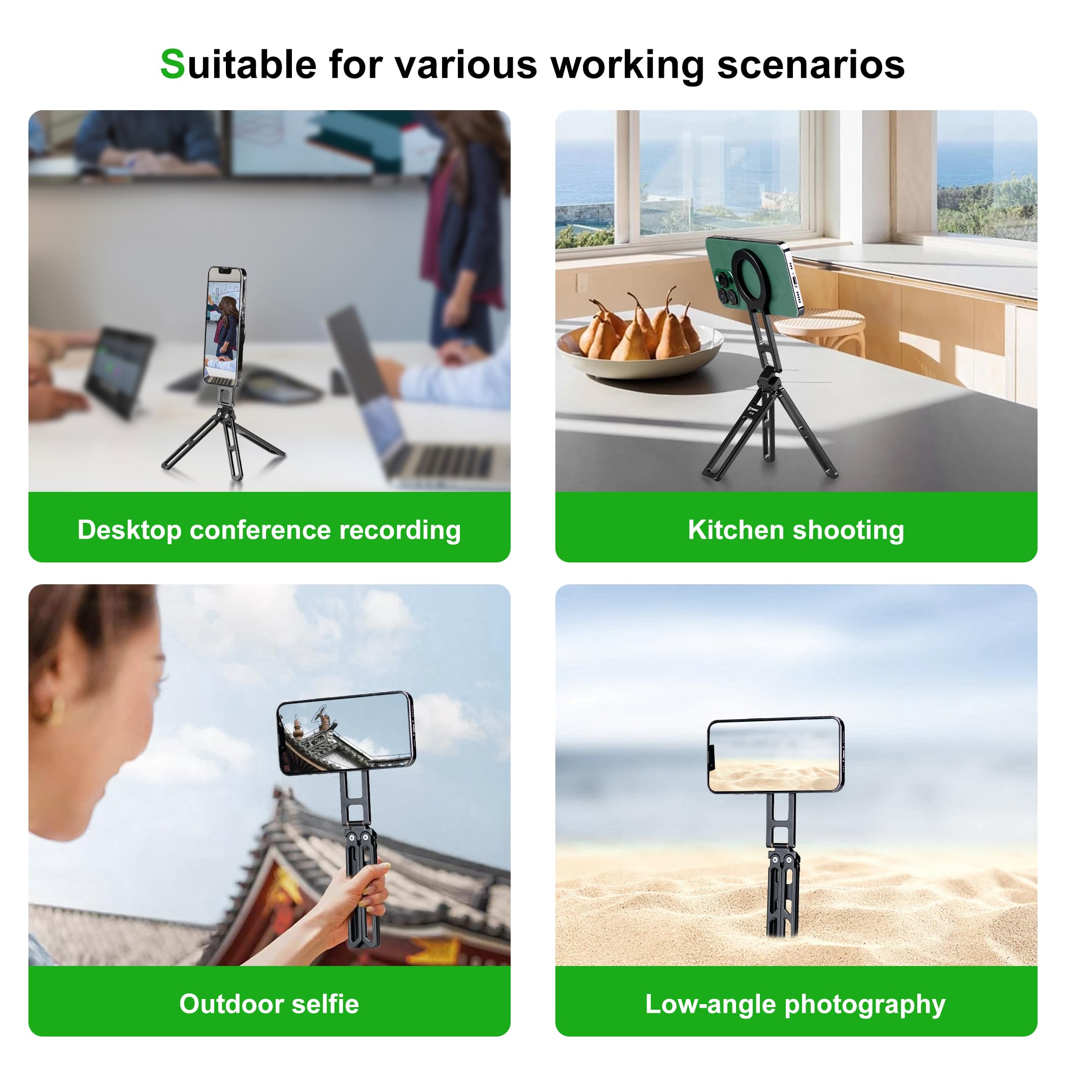 Fanaue Magnetic Pocket Phone Tripod Foldable Compatible With Magsafe Iphone Plus Pro Max Series, Magnetic Phone Holder For 4.5-7.5" Phones, Selfie Stick Handle Smartphone Desk Stand Travel All In One.