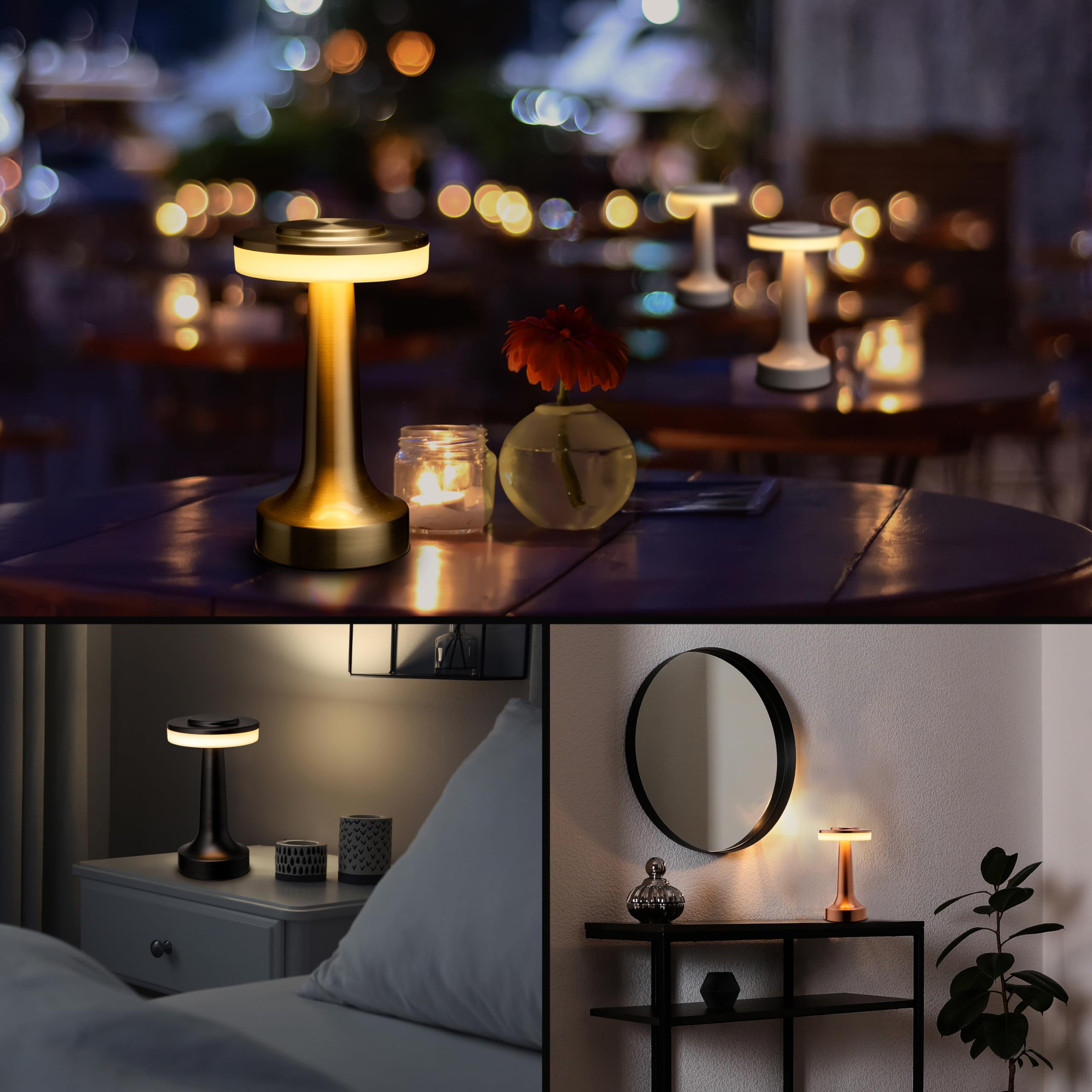 O'Bright O’Bright Portable Led Table Lamp With Touch Sensor, 3-Levels Brightness, Rechargeable Battery Up To 48 Hours Usage, Night Light For Kids Nursery, Nightstand Lamp, Bedside Lamp (Gold)