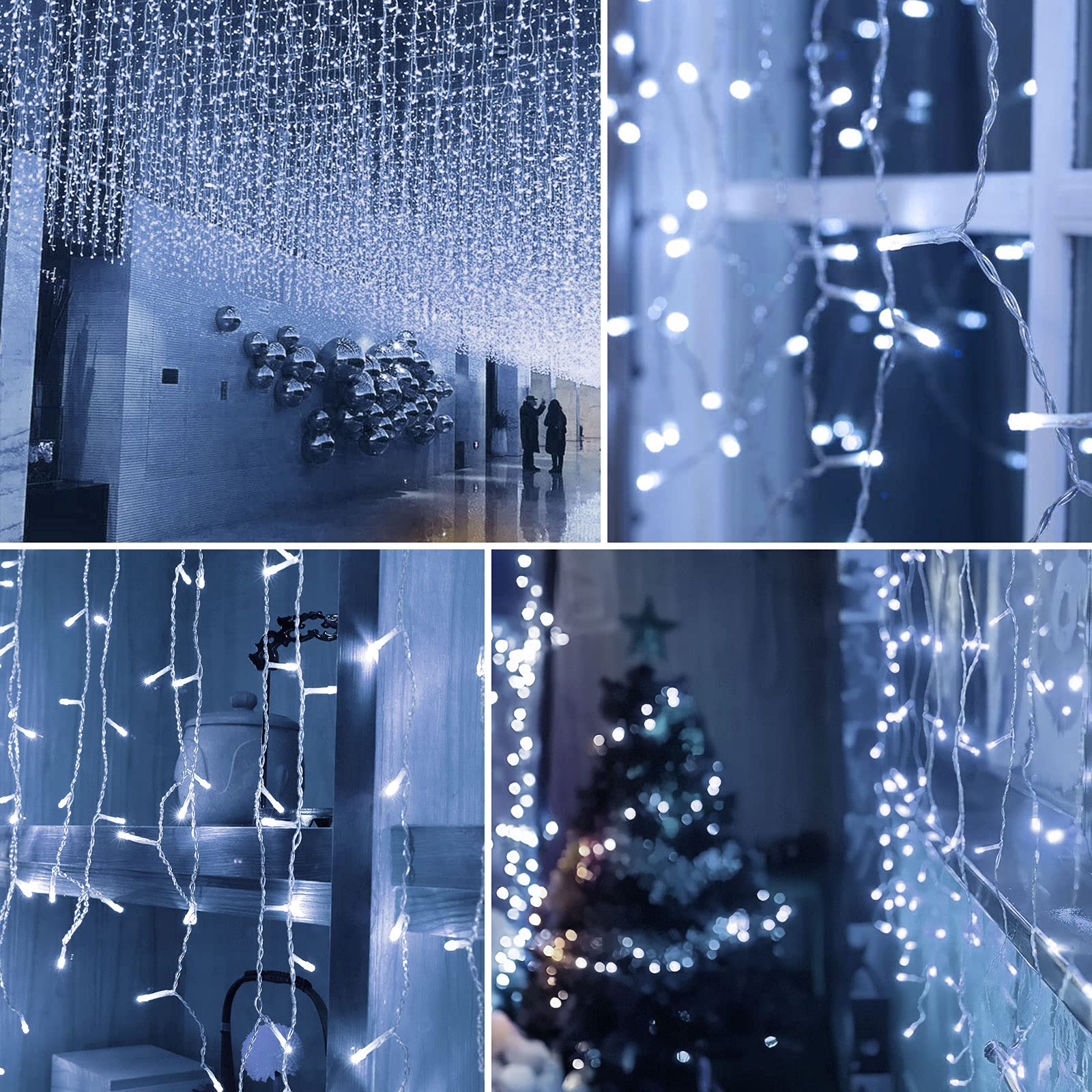 Amberfun 32.8Ft 400 Led Icicle String Lights, 8 Modes Waterproof Icicle Christmas Lights Outdoor With Memory Function, Curtain Fairy Lights Hanging Decor For Home, Party, Wedding, Christmas (Cool White)