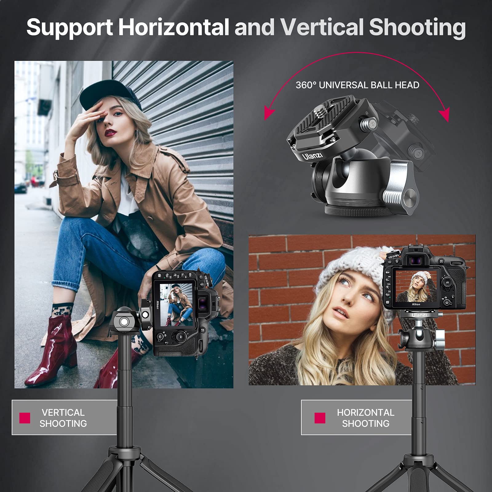 Ulanzi Camera Tripod, Mt-46 Aluminum Alloy Phone Tripod For Camera With F38 Quick Release Plate, 4 Levels Adjustment 360 Ball Head With Cold Shoe Lightweight Portable Vlog Travel Selfie Stick For Dslr
