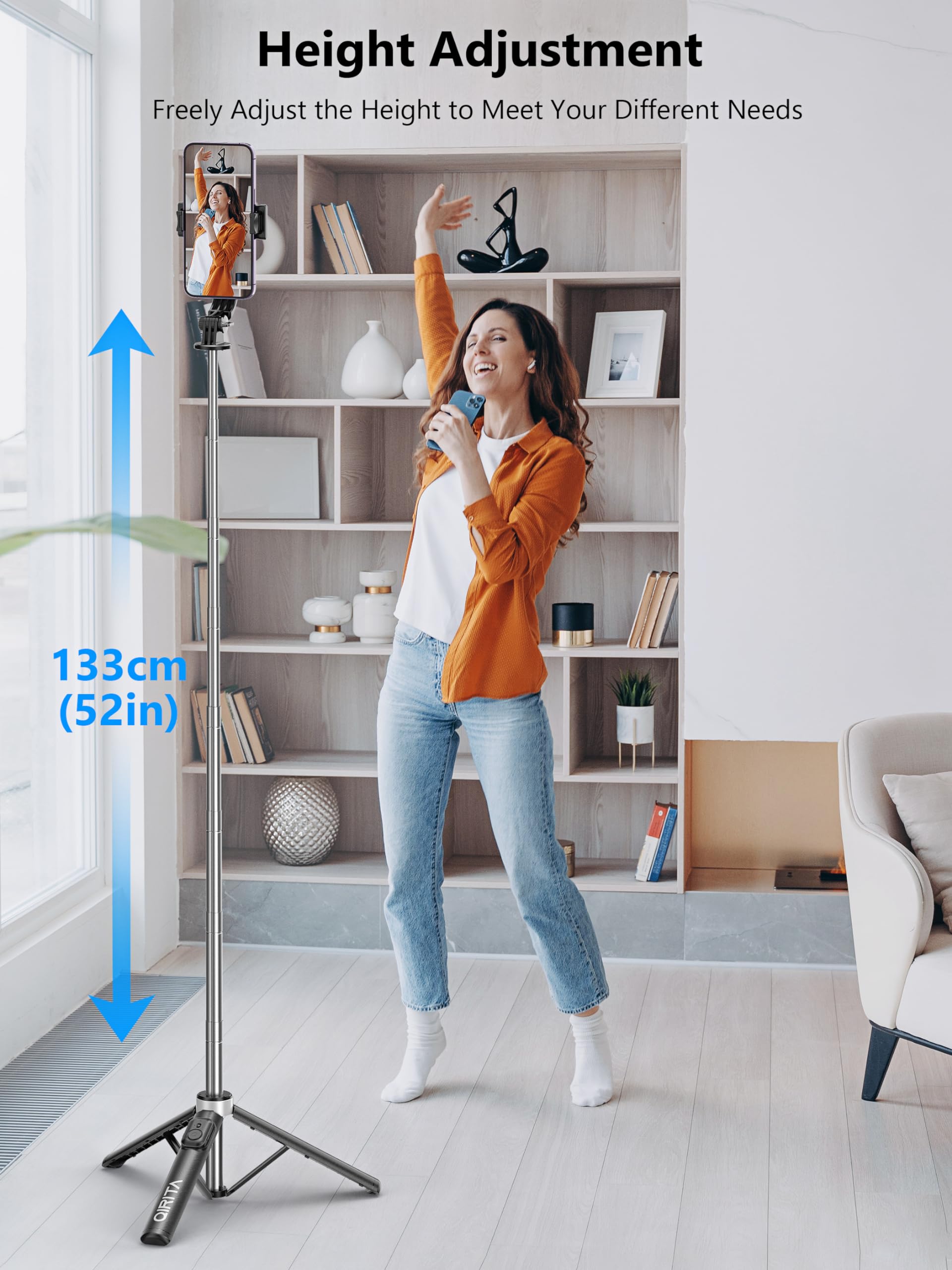Qirita Selfie Stick & Phone Tripod, All In 1 Selfie Stick With Remote, Phone Travel Stand For Video Recording, Live Streaming, Group Photo, Vlog Compatible With All Cellphones