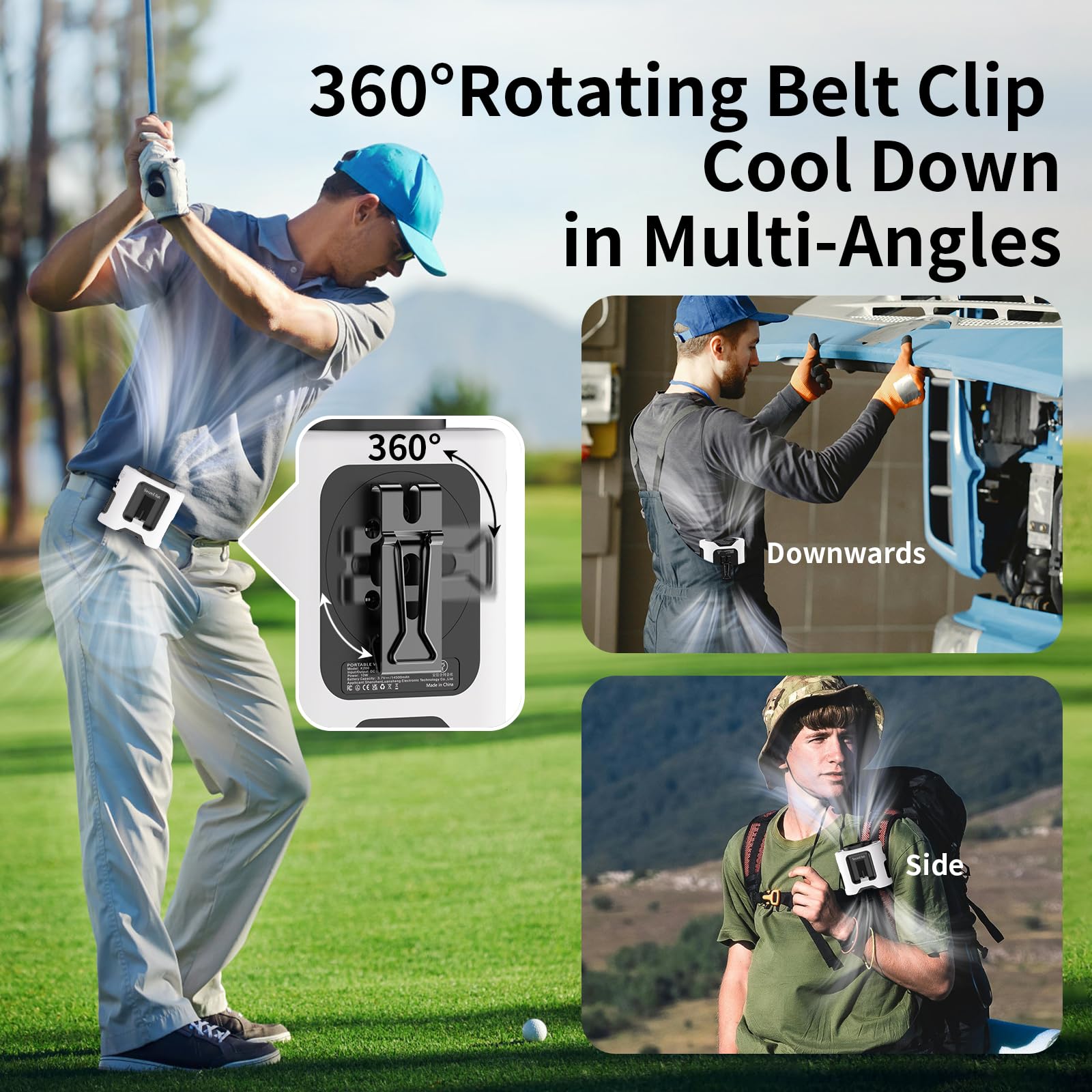 Socool 14500Mah Portable Waist Fan Clip On Belt 360 Rotation Wearable Rechargeable Personal Shirt