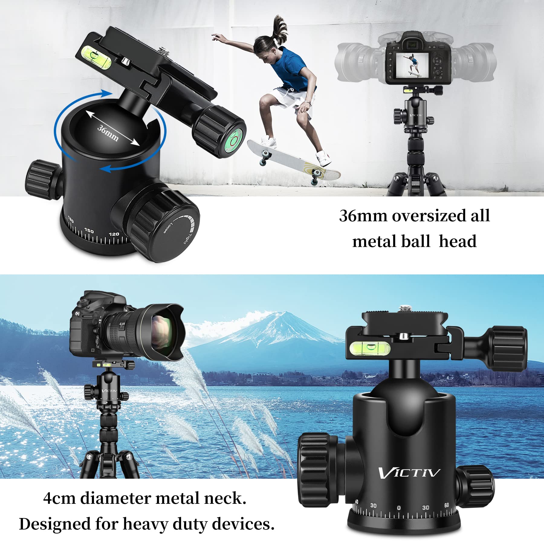 Victiv 78" Tripod For Camera, Tall Dslr Tripod & Monopods, Professional Heavy Duty Tripod For Spotting Scopes, Binocular, Aluminum Camera Tripods Stand, Compatible With Canon Nikon Sony