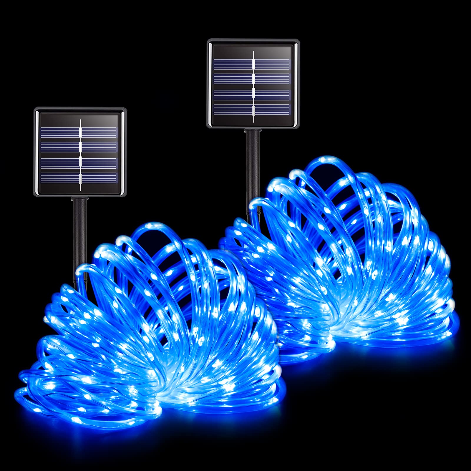 Potive 200 Led Outdoor Waterproof Solar Pool Lights, 66Ft Solar Rope Lights Blue With 8 Modes, Blue Rope Lights For Outside For Trampoline Camping Fence Decor (2 Pack)