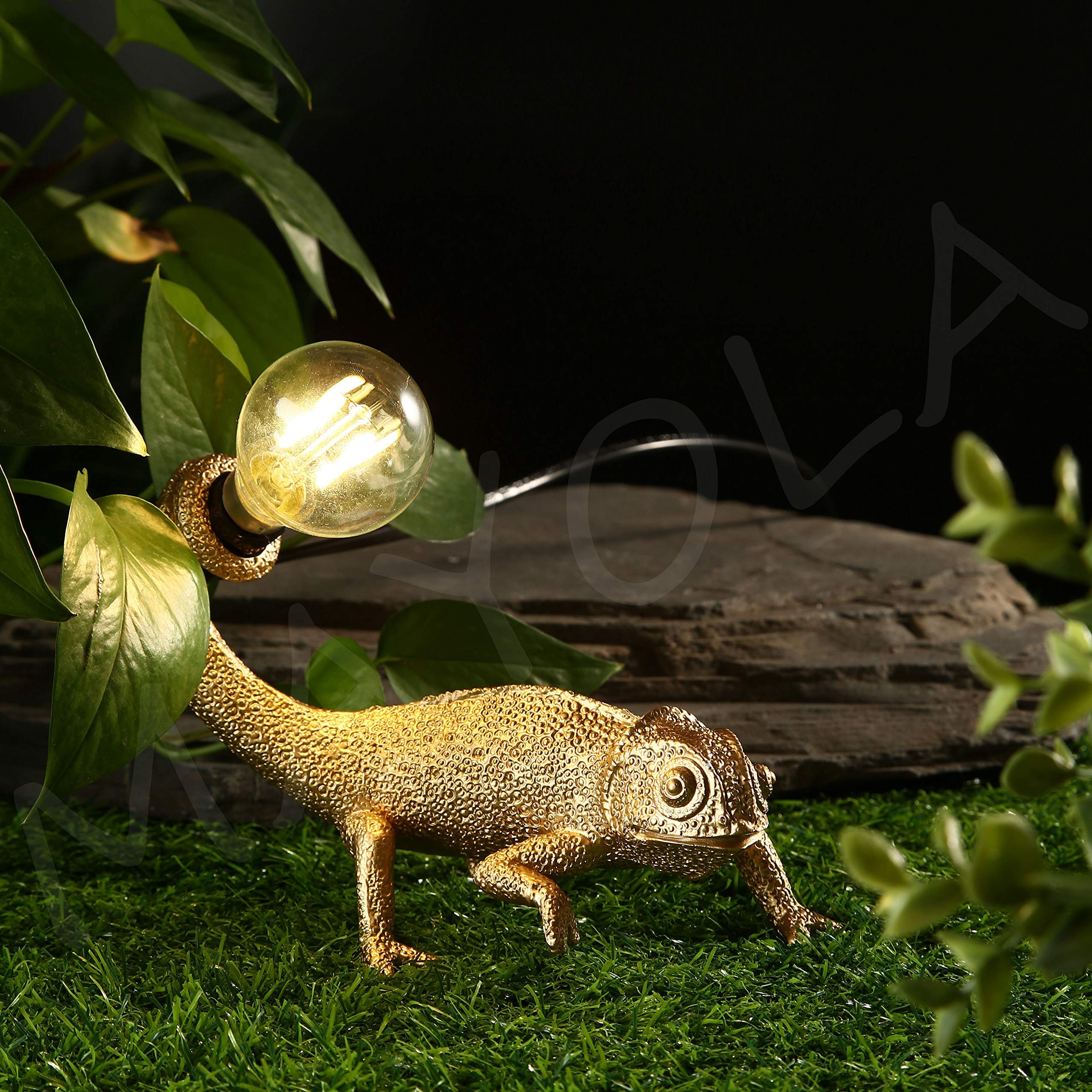 Mayola Modern Chameleon Table Lamp,Desk Lamp,Night Light,Wall Lamp, Resin Chameleon Lighting Fixture For Living Room, Bedroom, Office,Kids(Table Lamp, A-Gold)