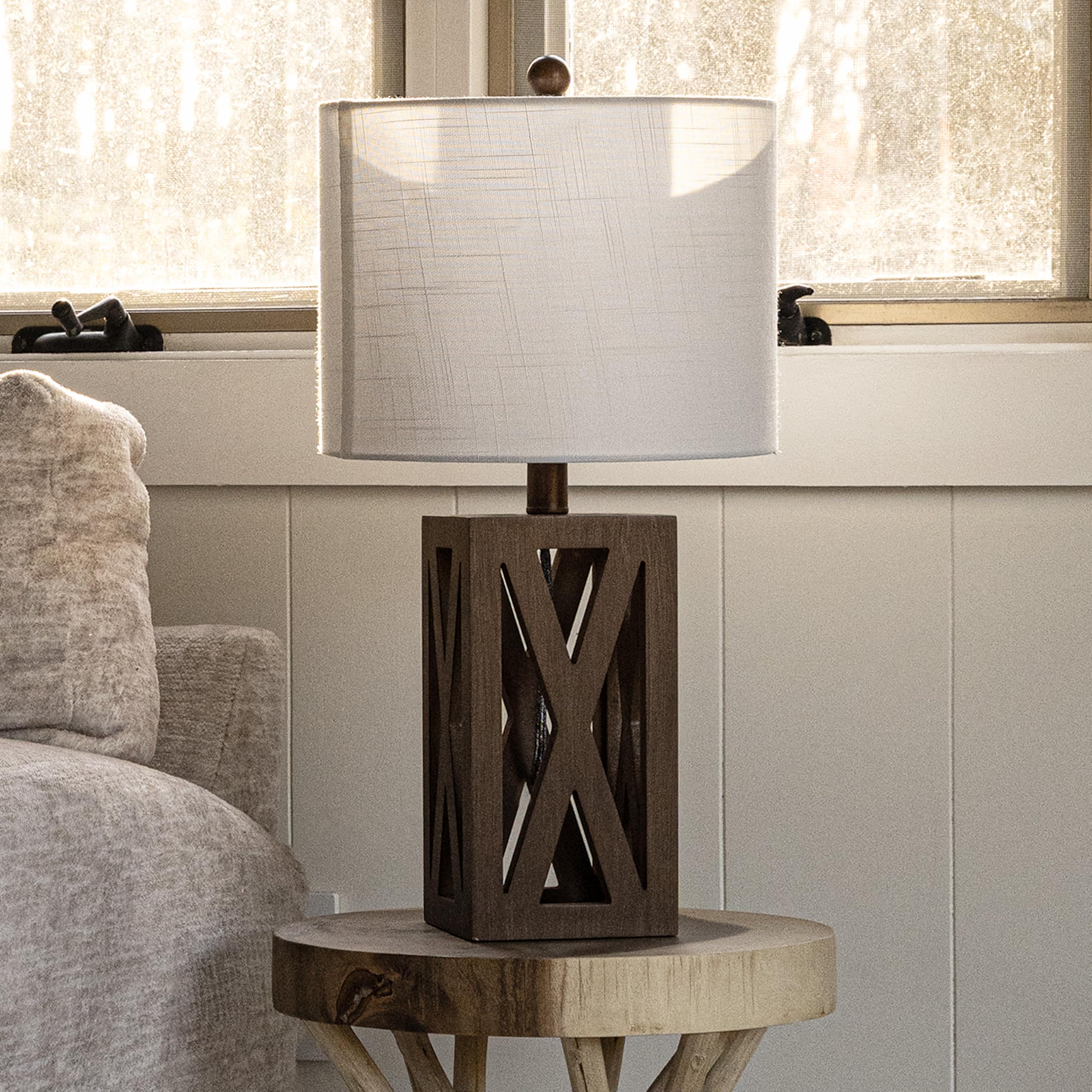 Jonathan Y Jyl1062A Stewart 21.5" Wood Led Table Lamp Industrial French Country Rustic Bedside Desk Nightstand Lamp For Bedroom Living Room Office College Bookcase Led Bulb Included, Brown
