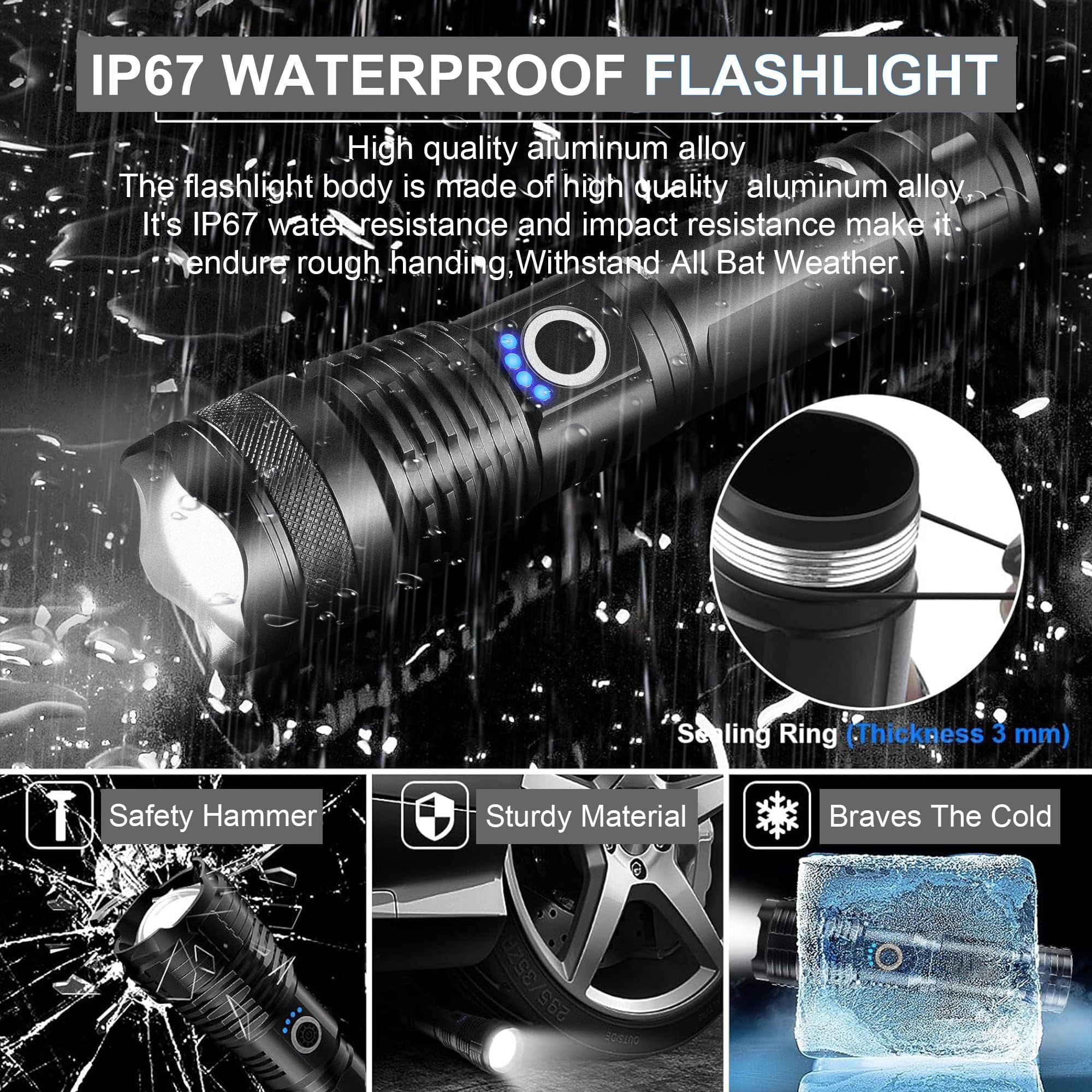 Mapskey Rechargeable Flashlights 990,000 High Lumens Led,Home Outdoor Emergency Powerful Flash Light Power Super Bright Torch Camping Hiking