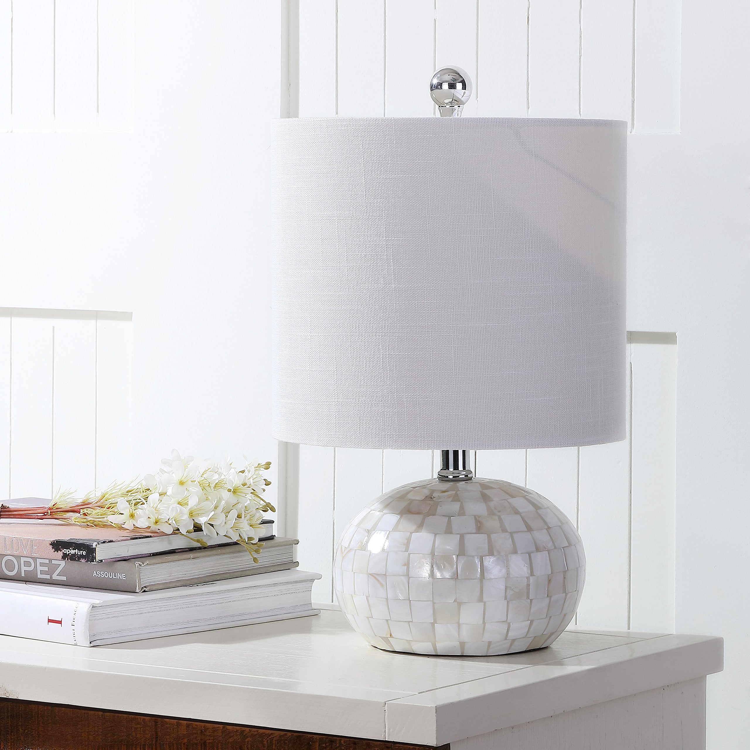Jonathan Y Jyl1022A Wilson 16" Seashell Led Table Lamp Coastal Cottage Bedside Desk Nightstand Lamp For Bedroom Living Room Office College Bookcase Led Bulb Included, White