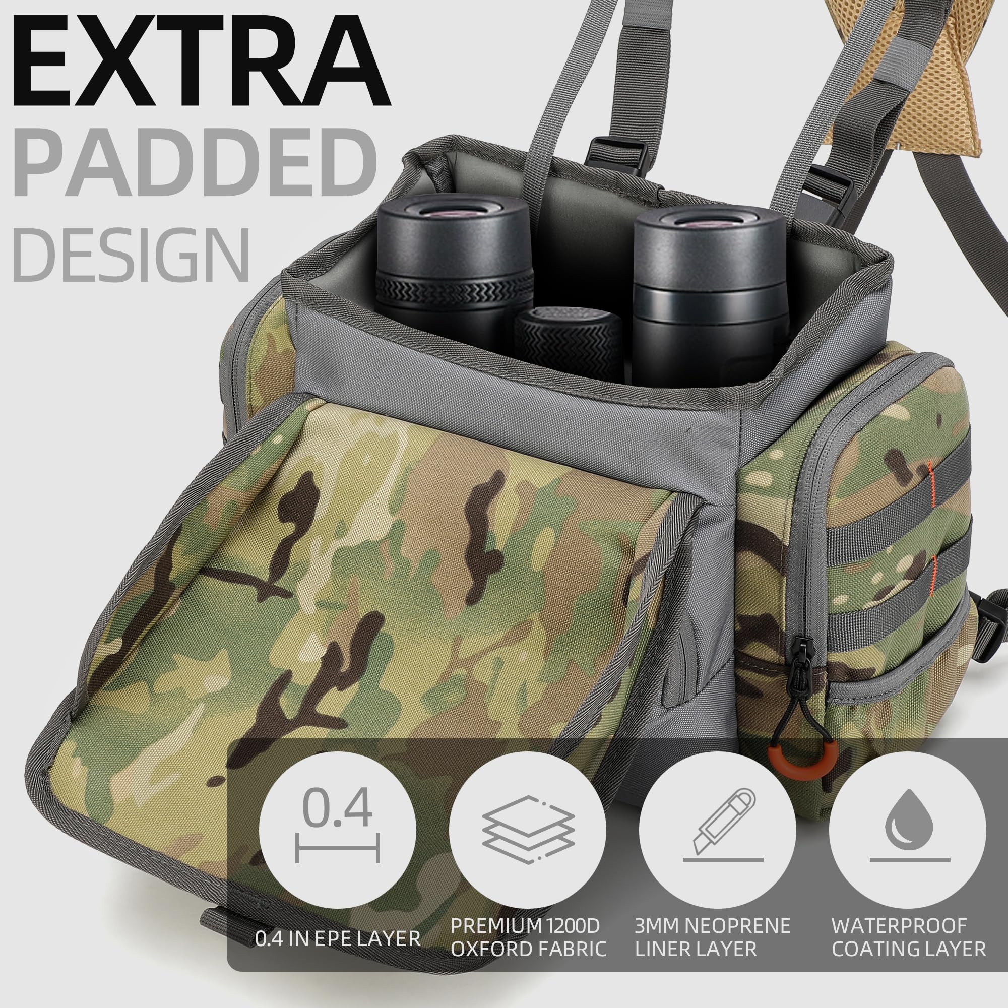 Turnway Binocular Harness Chest Pack Large Capacity, Adjustable Bino Case With Rangefinder Pocket, Rain Cover For Hunting