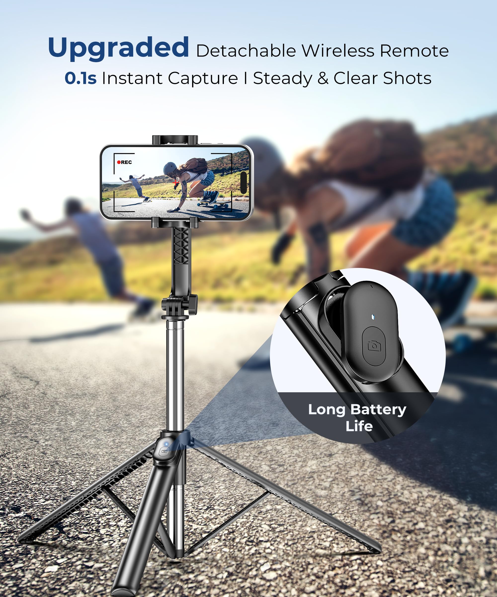 Fuloview 67‘’ Selfie Stick Travel Tripod, Extendable Tripod For Iphone With Wireless Remote Control And Phone Holder, Iphone Stand For Photograph, Compatible With All Cell Phones, Black