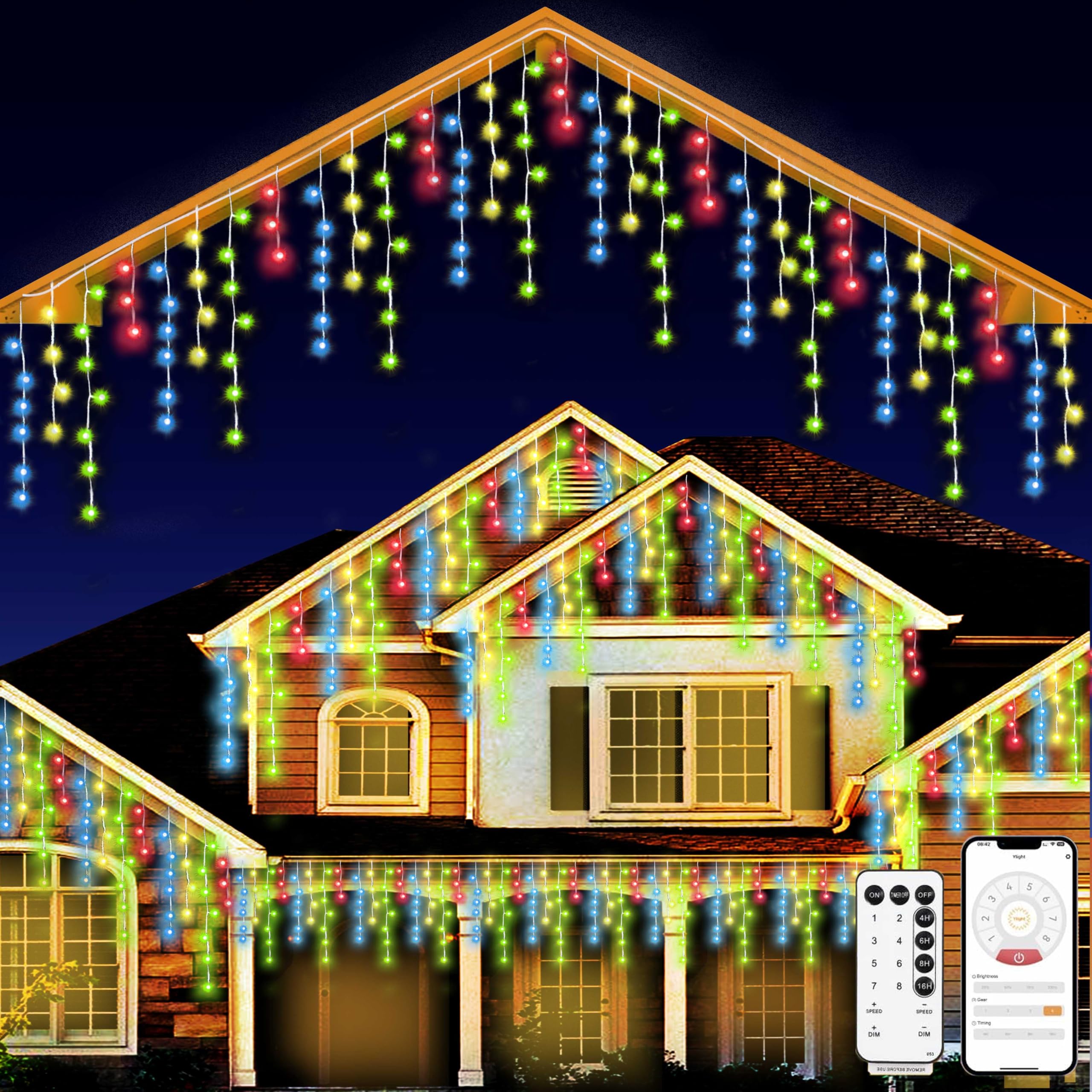 Soshot Christmas String Lights Outdoor - 49Ft/15M 640 Led 8 Modes With Remote Control And App Waterproof Christmas Lights For Patio Yard Garden Wedding Party-Multicolor