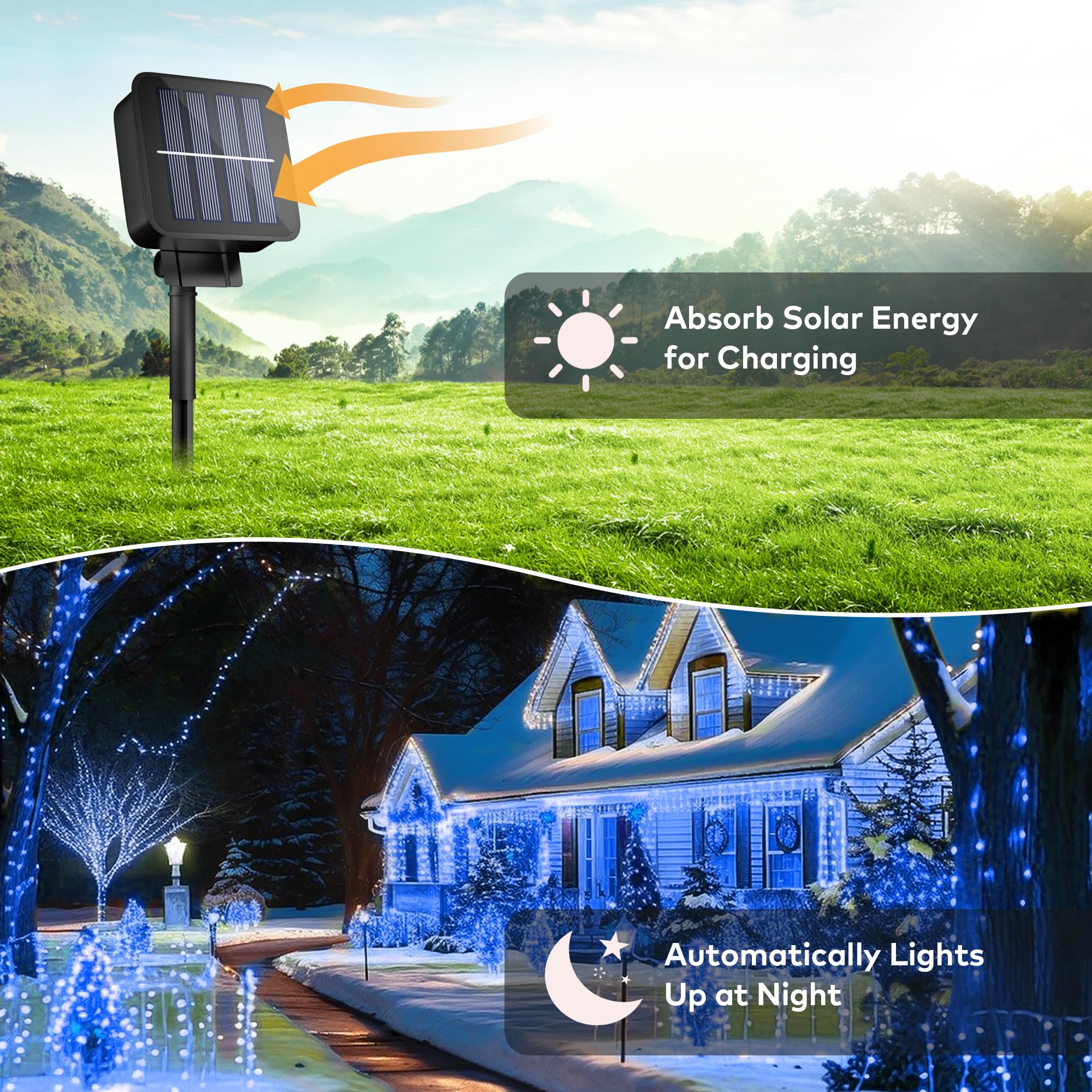 Ohlux 3 Pack Solar String Lights Outdoor, Blue Total 99Ft 300Led Solar Powered Waterproof Fairy Lights, 8 Modes Christmas Lights For Garden Christmas Patio Tree Wedding Decor