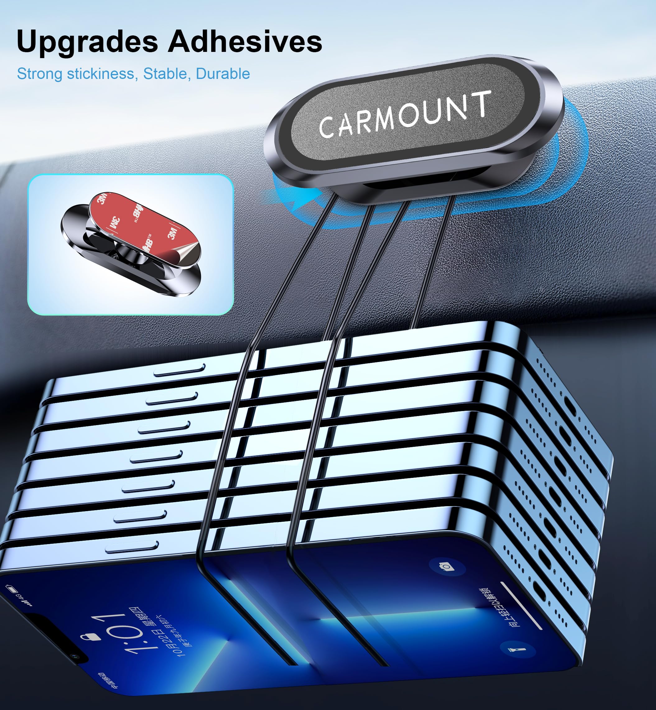 Mag-Carmount 【2-Pack】 Magnetic Phone Holder For Car【Super Magnets】Carmount 2.0 Magnetic Phone Mount【360°Rotation】Universal Dashboard Cell Phone Holders For Your Car Phone Mount For Car Mount For Iphone & All Car