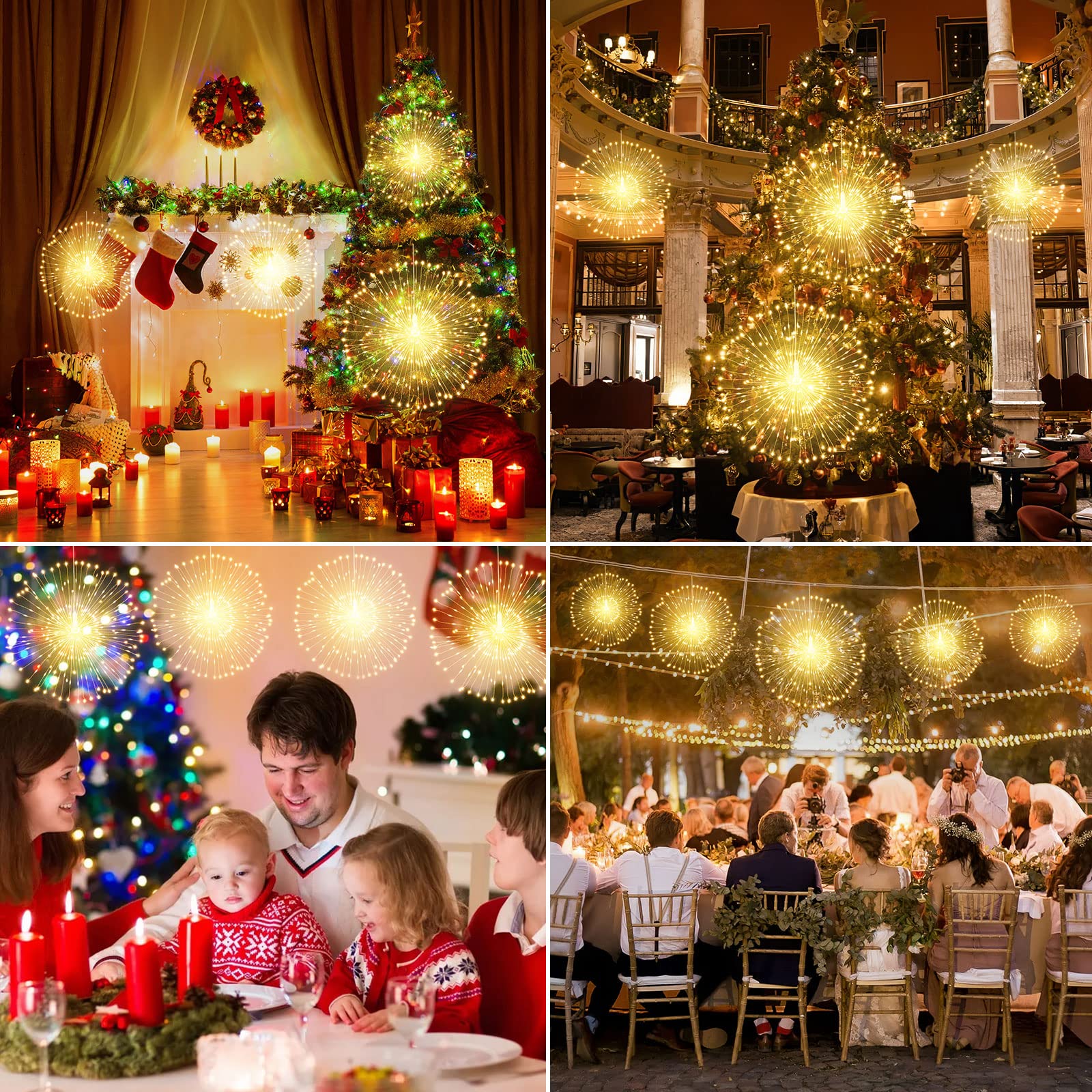 Techip 4 Pcs 225Led Lights Battery Operated Fairy Lights Copper Wire With Remote 8 Modes Wedding Hanging String Lights Christmas Decorative Lights Outdoor Indoor Decoration,Warm White