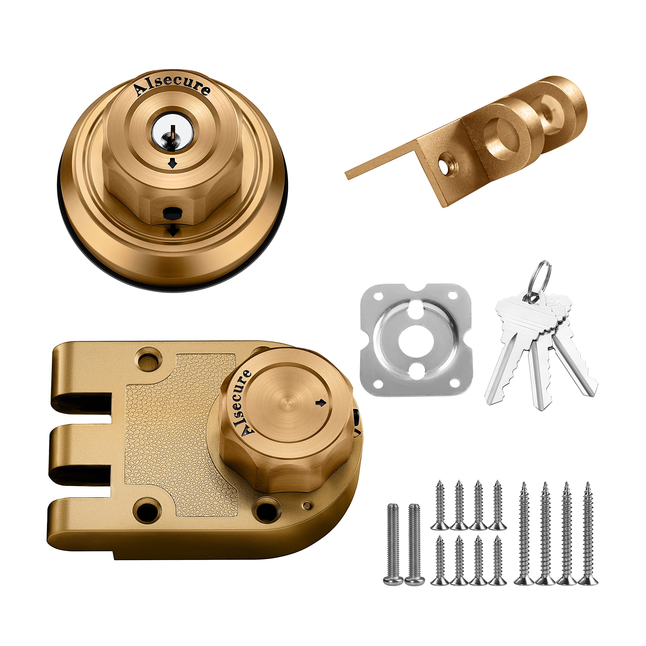Aisecure Twist-To-Lock Jimmy-Proof Deadbolt Lock – Keyless Entry With Unpickable Night Latch, Anti-Mislock Button, 304 Stainless Steel Heavy-Duty Guard, Single Cylinder, Forced-Entry Resistant, Brass Finish