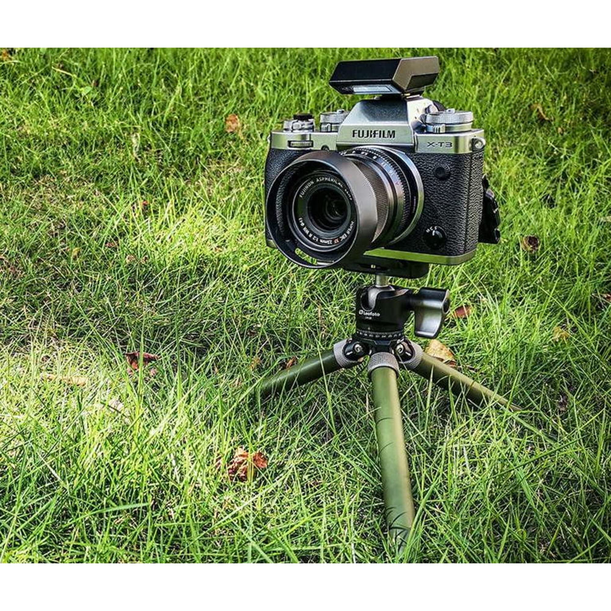 Leofoto Mt-02C+Lh-22 Carbon Fiber Mini Travel Tabletop Tripod, 2 Leg Section, 1/4" Tripod Mounting Stud Ball Head Kit (Olive)