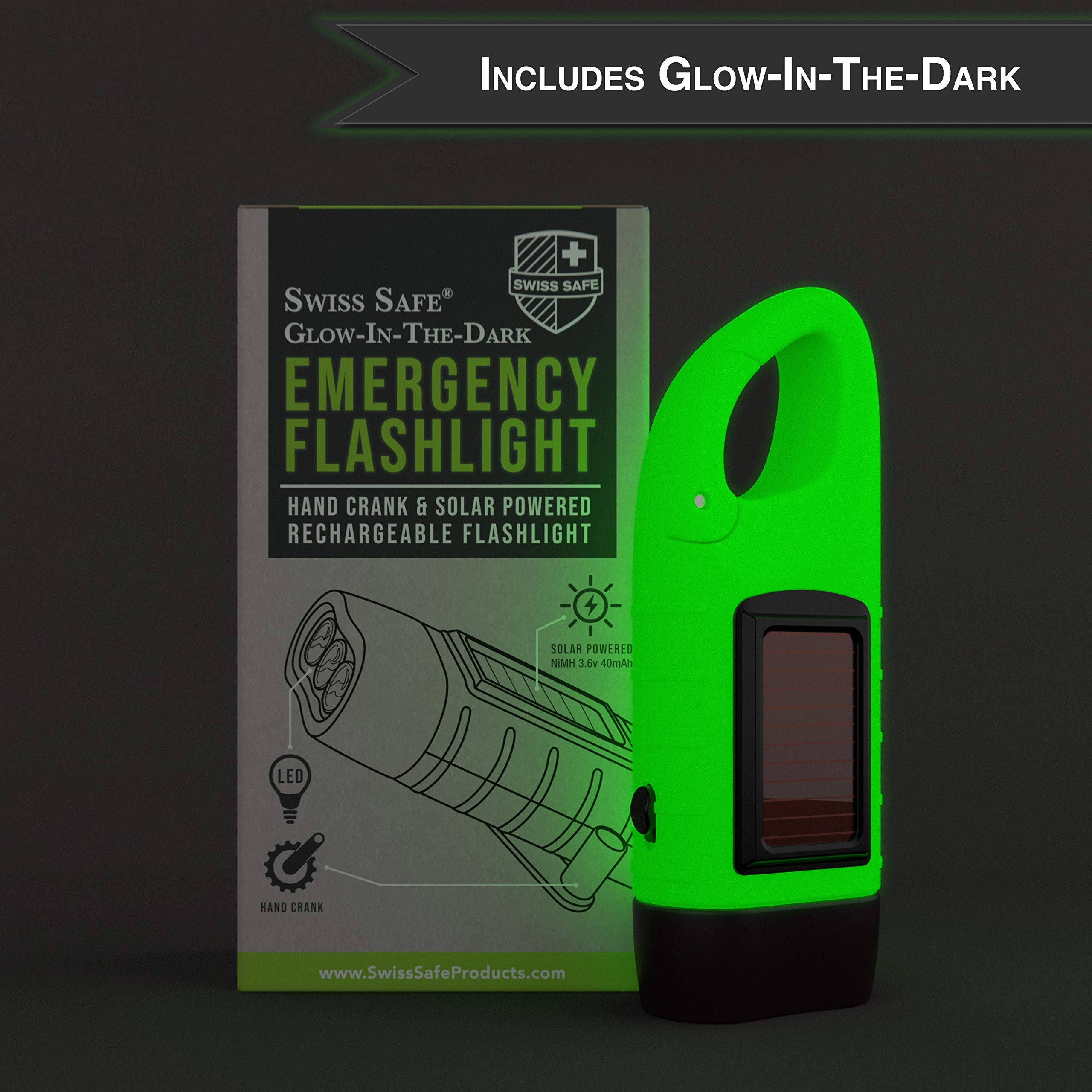 Swiss Safe Rechargeable Flashlight With Solar Power & Hand Crank : High Lumen Led'S, Tactical Grip, Mini Keychain Carabiner For Edc & Outdoor Camping (Variety Pack)