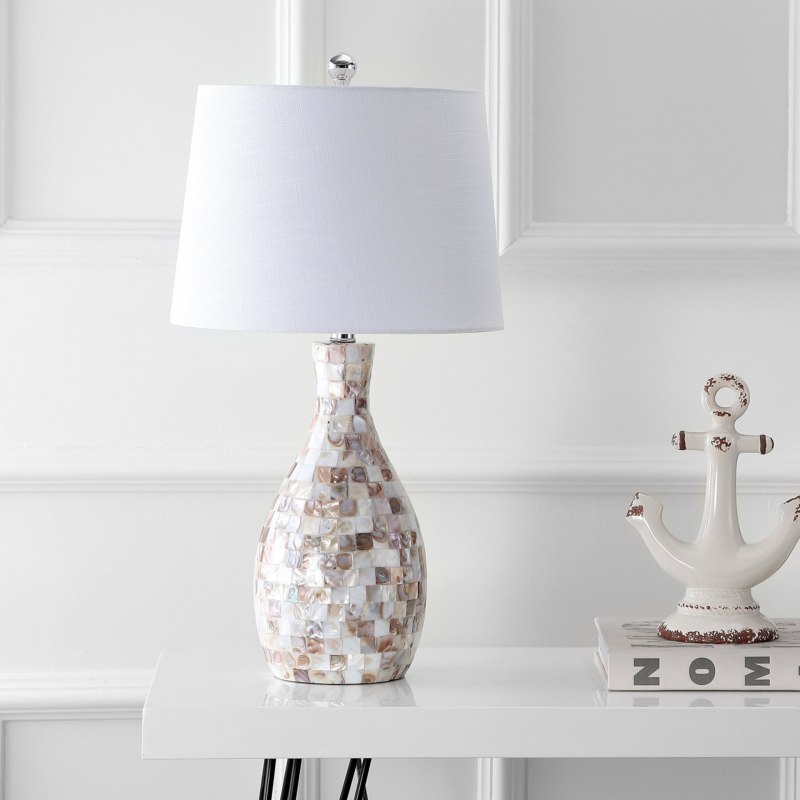 Jonathan Y Jyl1054A Verna 26.5" Seashell Led Table Lamp Coastal Contemporary Bedside Desk Nightstand For Bedroom Living Room Office College Bookcase Led Bulb Included, Ivory/Beige