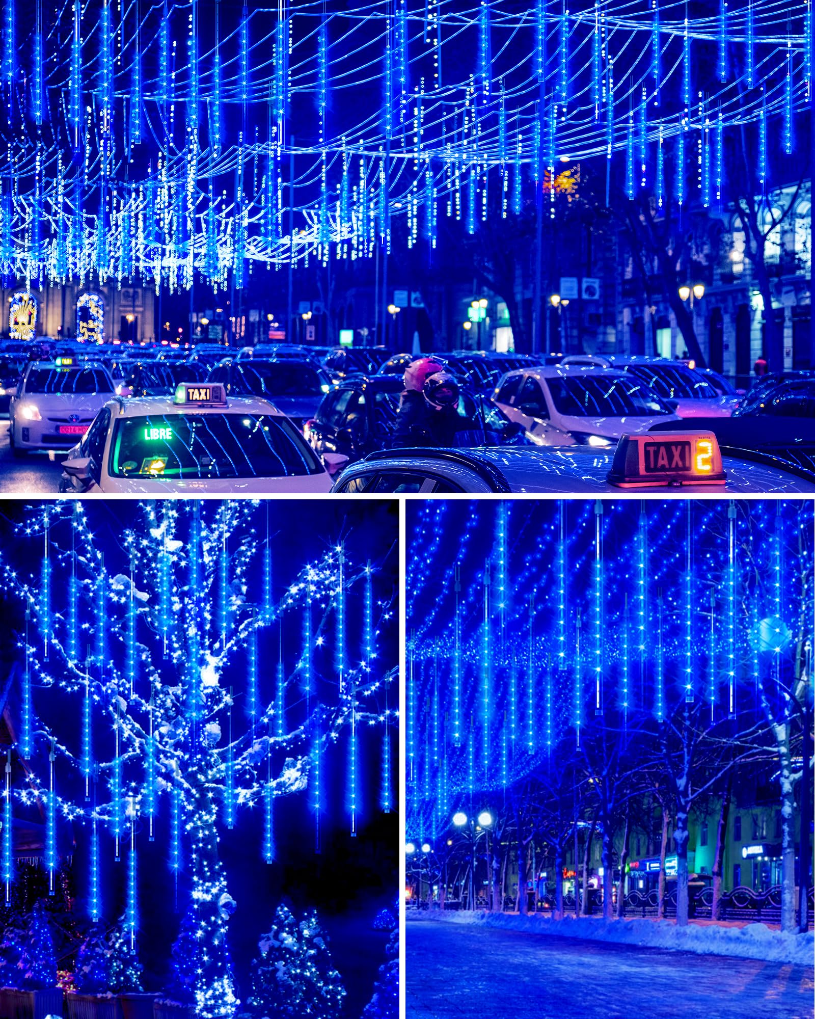 Blingstar Meteor Shower Lights - Outdoor 10 Tubes, 16 Inch, 360 Led, Waterproof Falling Rain Lights For Tree, Porch, Roof, Yard - Xmas, Halloween Decoration, Blue