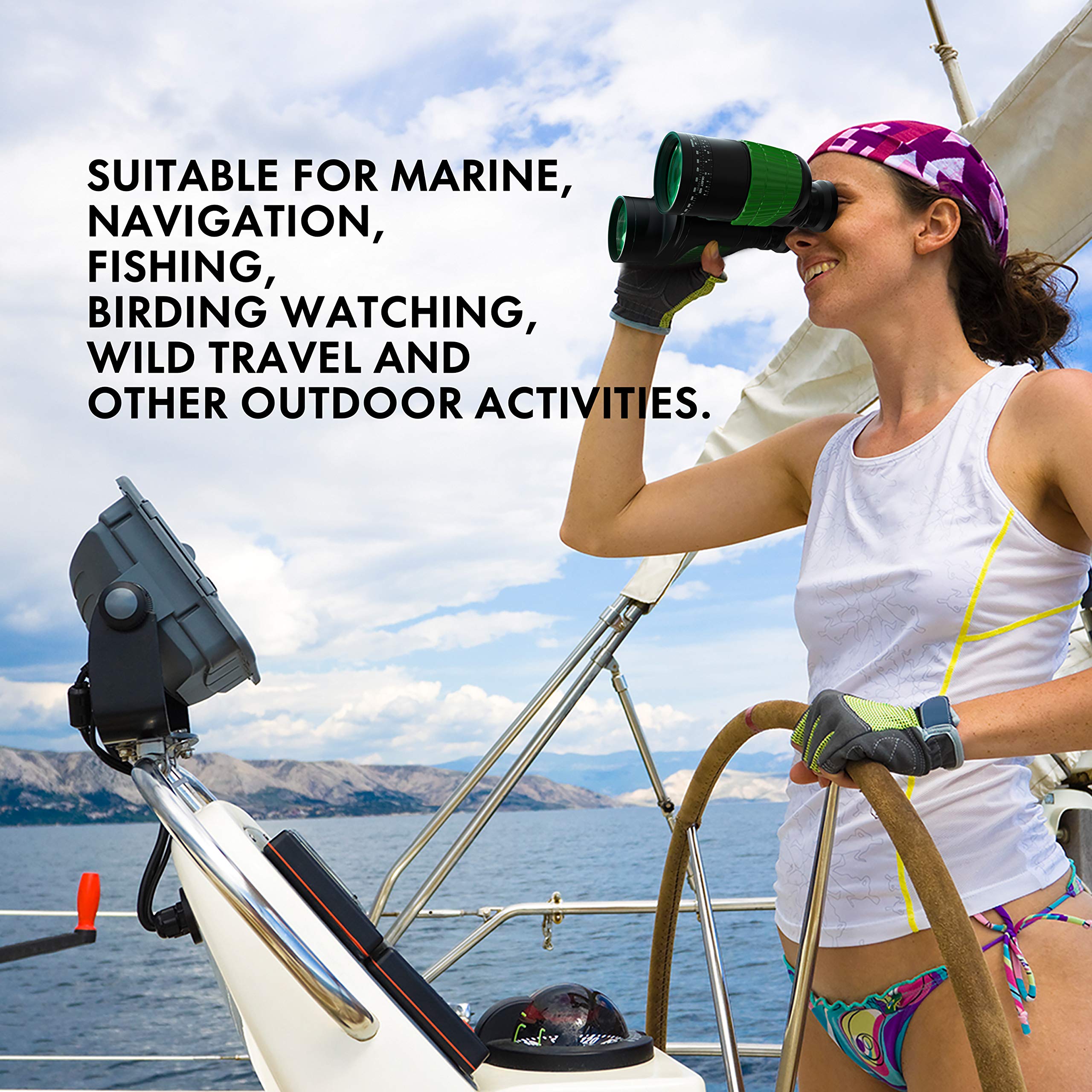 Esslnb 7X50 Marine Binoculars - Ipx7 Waterproof With Illuminated Rangefinder, Compass, Bak4 Prism, Fmc, Floating For Navigation, Hunting - Includes Bag And Strap