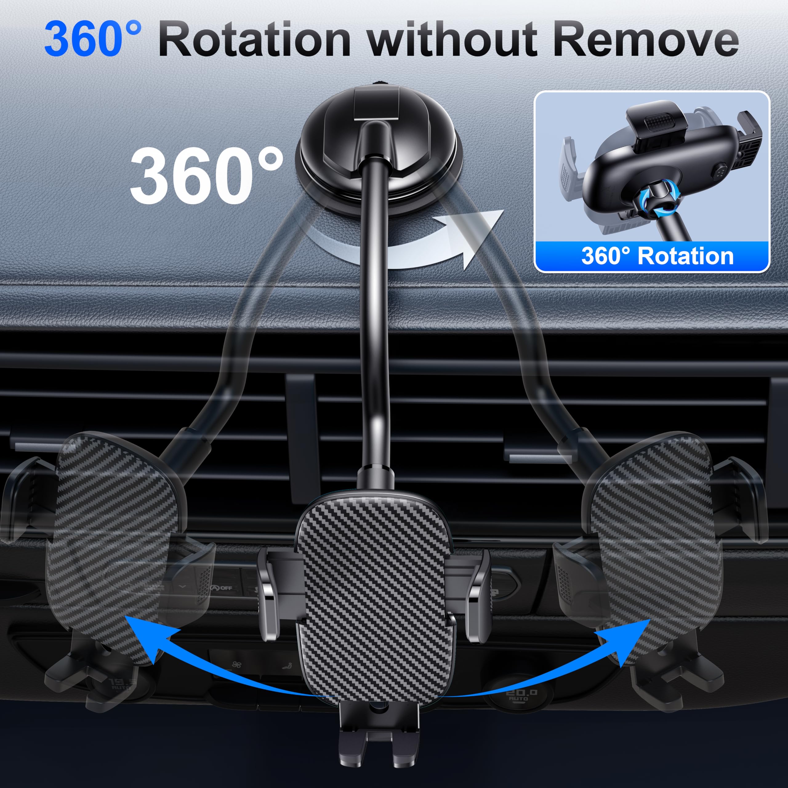 Chiclish Phone Holders For Your Car [Anti-Shake Stabilizer] Cell Phone Car Mount Long Arm Dashboard Windshield Cradle Automotive Accessories Car Phone Holder Fit For Iphone Android Smartphone