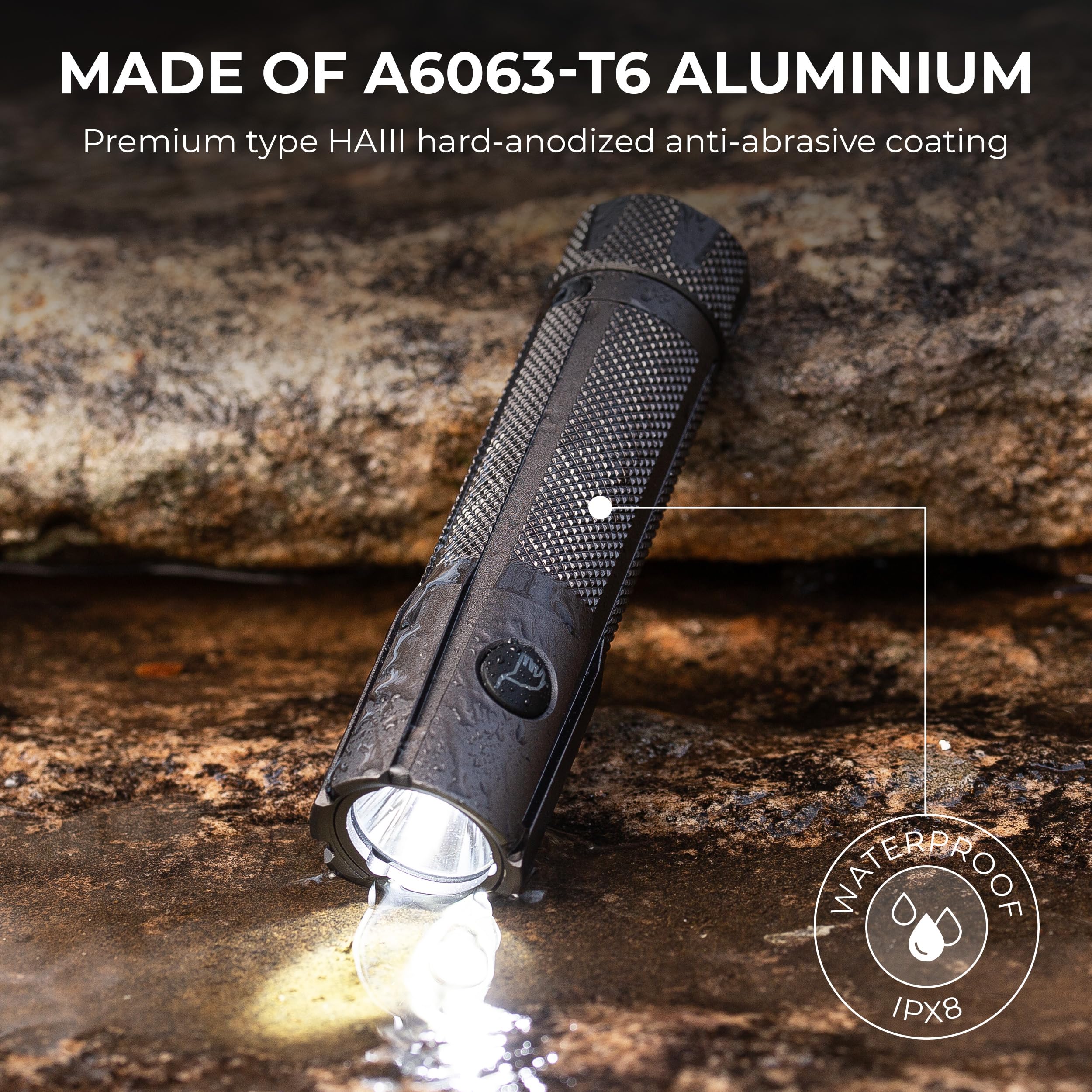 Sehnlich Led Rechargeable Flashlight - Super Bright 1250 High Lumens Flashlight, Waterproof Ip68 Small Compact Pocket Tactical Flashlight For Home, Emergency, Rescue, Camping,  For Men Platinum Grey