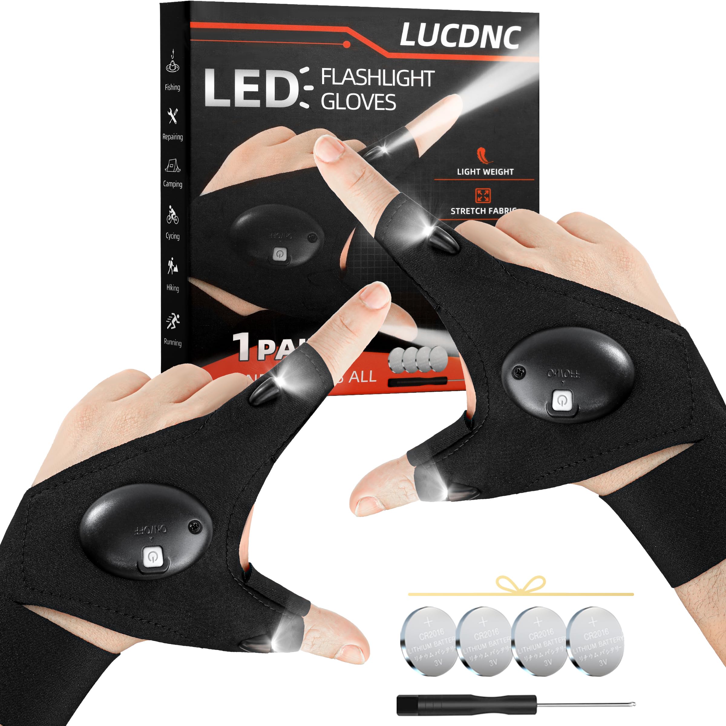 Lucdnc  For Men Stocking Stuffers For Adults Led Flashlight Gloves Cool Gadgets Tools Outdoor Hands  Flashlights For Fishing Repairing Camping Unique Men Birthday Christmas 