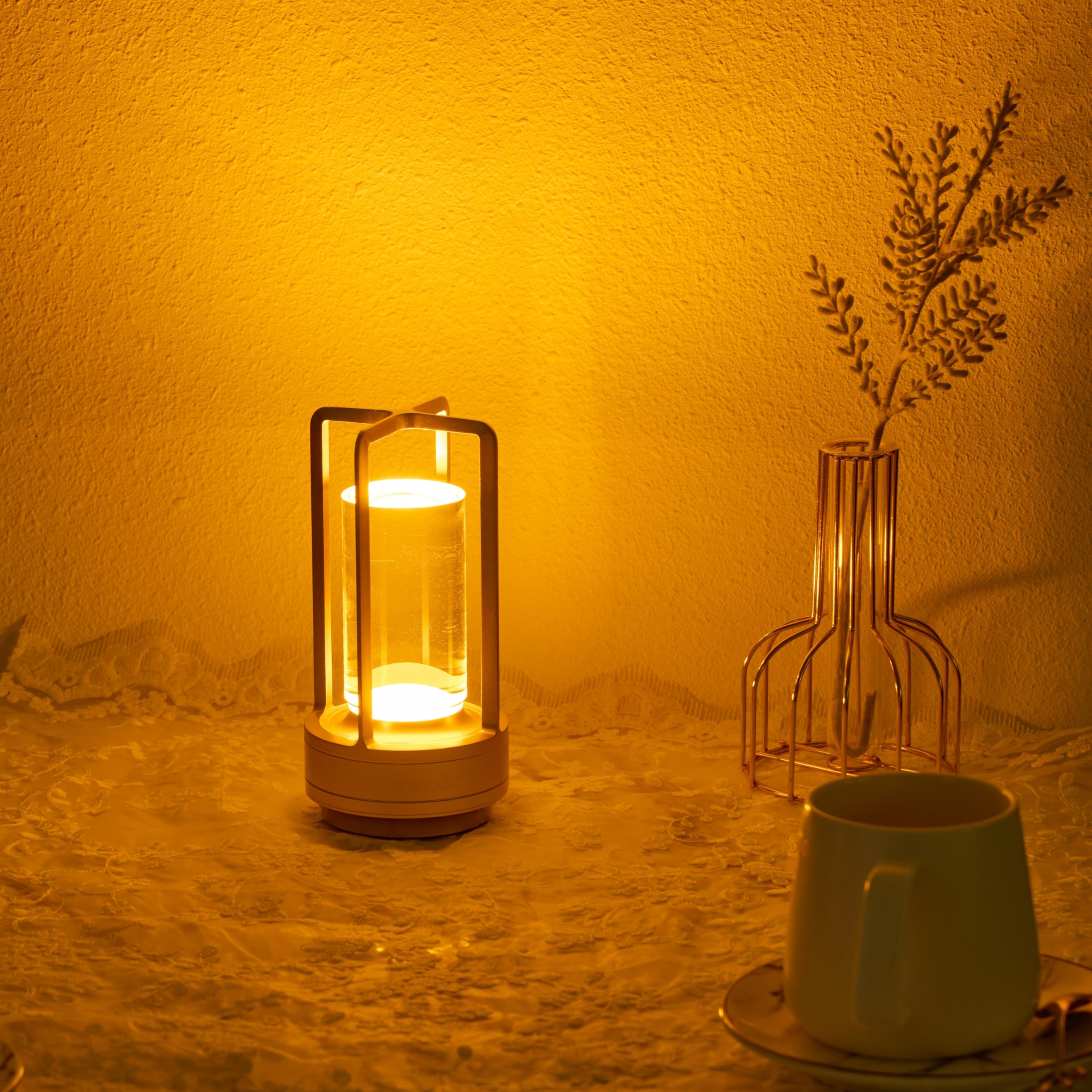 Artnodic Elysian Cordless Rechargeable Battery Operated Table Lamp, 3 Color Modes, Stepless Dimming With Touch, Modern Desk/Bed/Nursery Lamp (Silver)