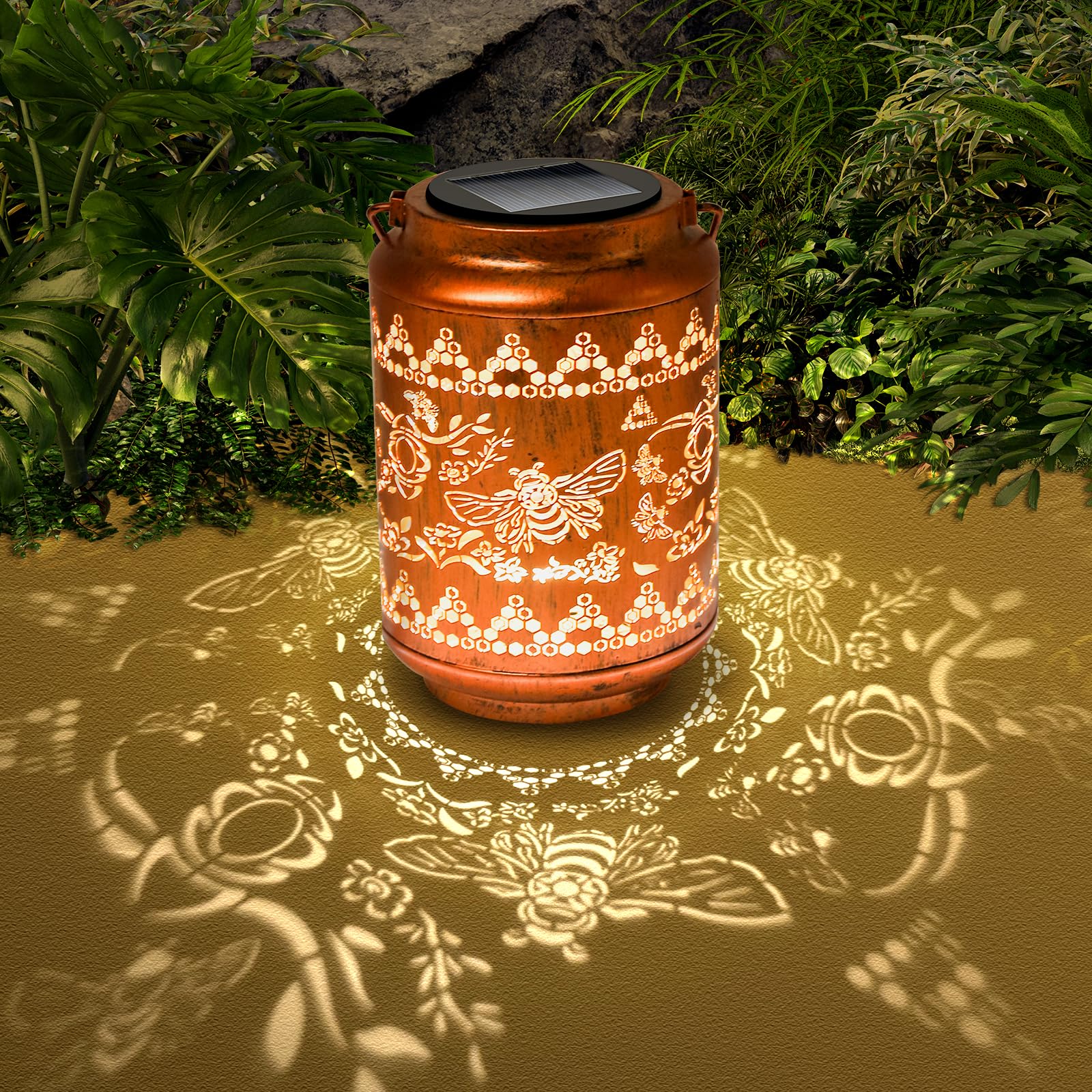 Joinow Solar Lanterns Outdoor Bee Metal Waterproof Garden Decor Christmas Birthday  For Women Mom Grandma Decorative Led Hanging Solar Lights Outside For Yard, Patio,Backyard,Landscape