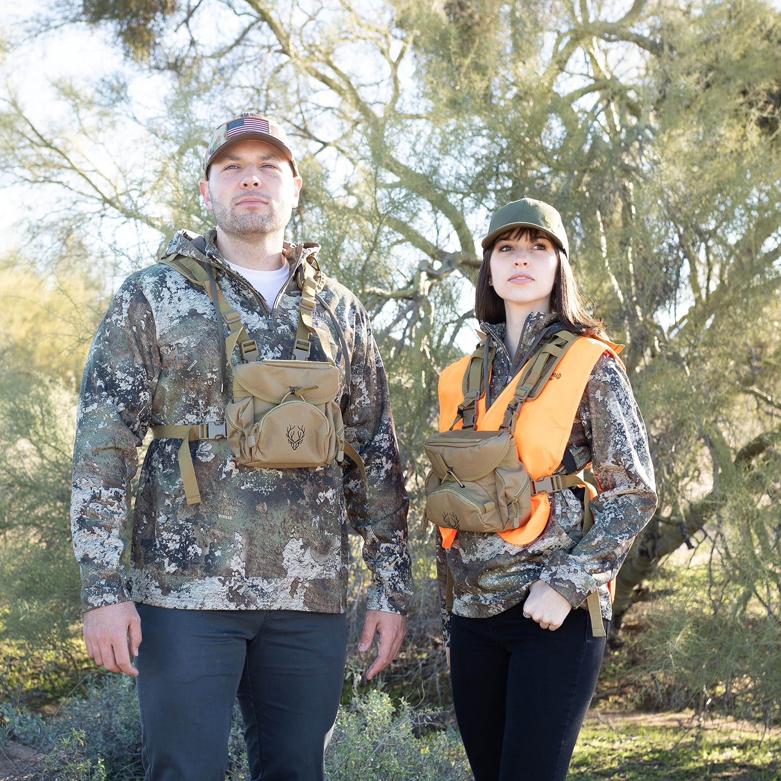 Boundless Performance Binocular Harness Chest Pack - Our Bino Harness Case Is Great For Hunting, Hiking, And Shooting - Binoc Straps Secure Your Binoculars - Holds Rangefinders, Bullets, Gear - Coyote