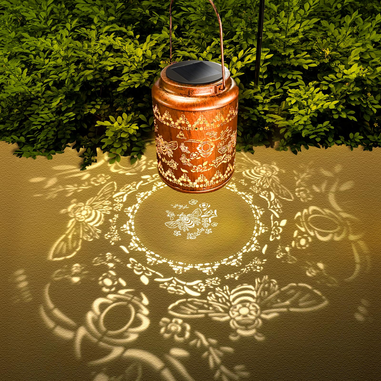 Joinow Solar Lanterns Outdoor Bee Metal Waterproof Garden Decor Christmas Birthday  For Women Mom Grandma Decorative Led Hanging Solar Lights Outside For Yard, Patio,Backyard,Landscape