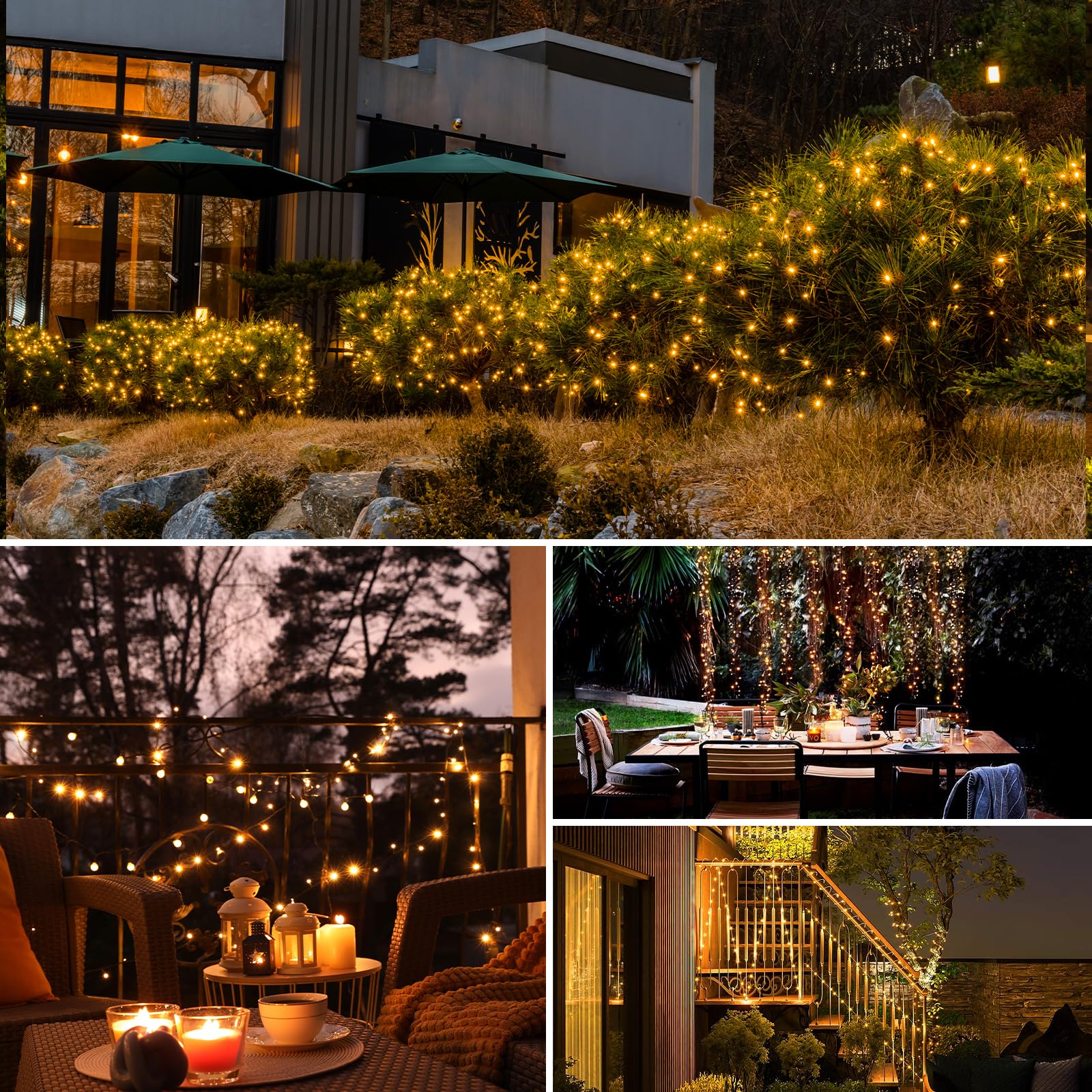 Btfarm 4 Pack Solar String Lights Outdoor - 320Led 132Ft Solar Fairy Lights Waterproof 8 Modes, Copper Wire Solar Powered Twinkle Lights For Outside Tree Garden Christmas Wedding Party Decor (Warm White)