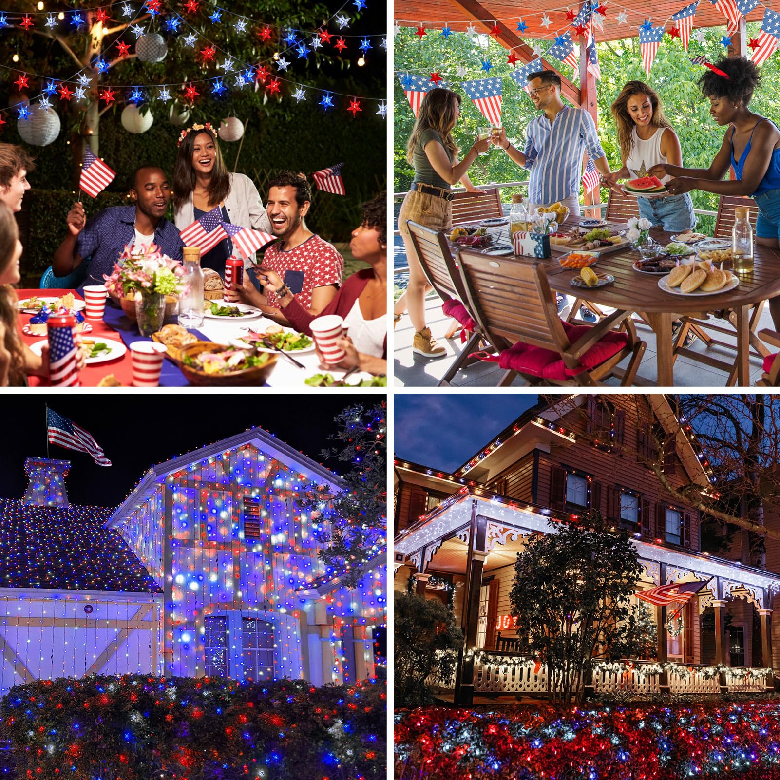 Reyeeinc Solar 4Th Of July String Lights, 100 Stars And 39.4Ft Outdoor Waterproof Red White And Blue Lights, Solar Battery Operated Fourth Of July Patriotic Lights For Golf Cart, Camping, Outside Decorations