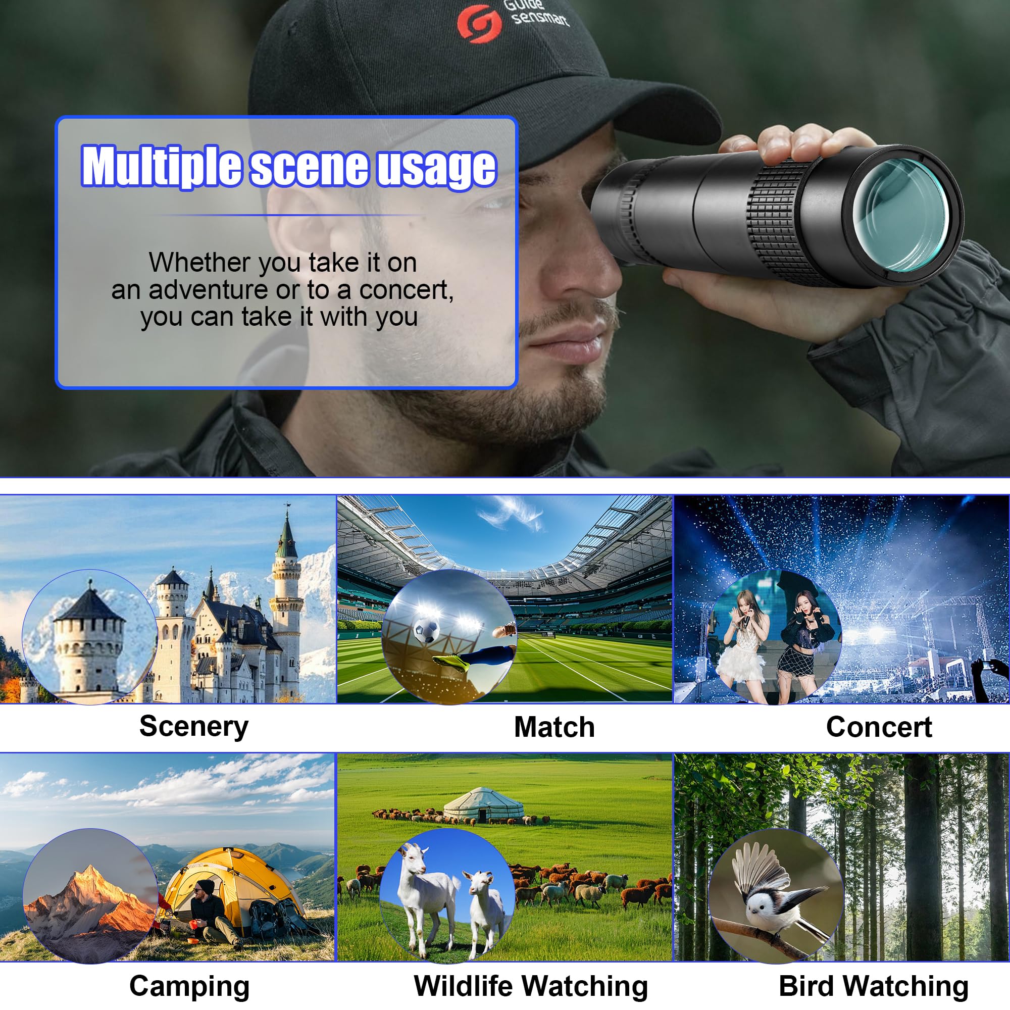 Vohezpt 10-300X40 Military Telescope - Monoculars For Adults High Powered, Compact Monocular Telescope For Hunting, Star Gazing, Bird Watching, Travel (Smartphone Adapter & Tripod Include)