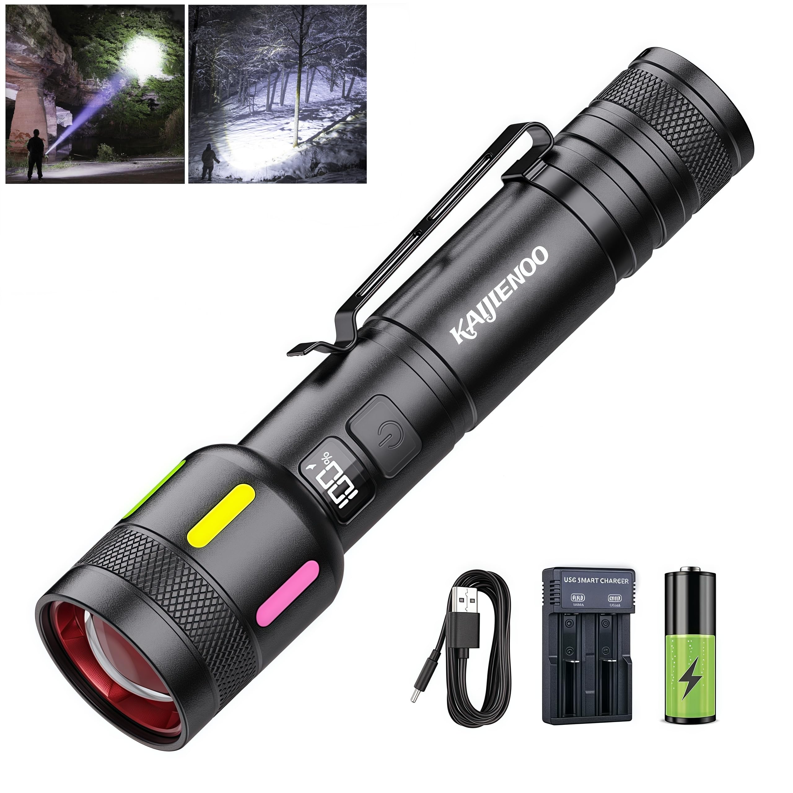 Kaijienoo Home Rechargeable Hand Flashlight,High Lumens,Zoomable,Ipx4 Waterproof,5 Modes,Usb&Type-C,Long Lasting Super Bright Small Led Flash Light,Ideal For Camping&Emergency&Adventures(Battery Included)